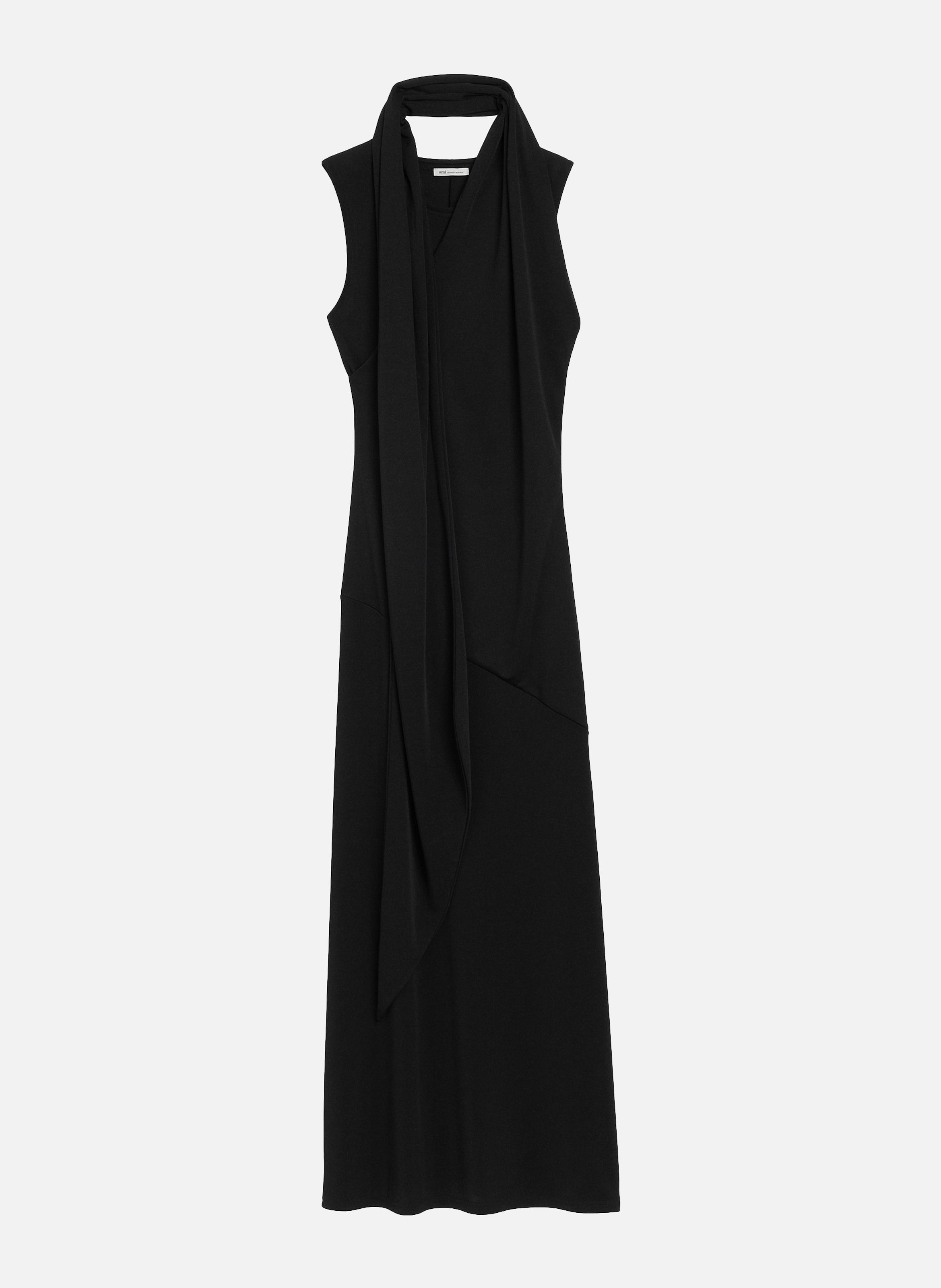 Robe longue lavallière en jersey AMI PARIS Noir