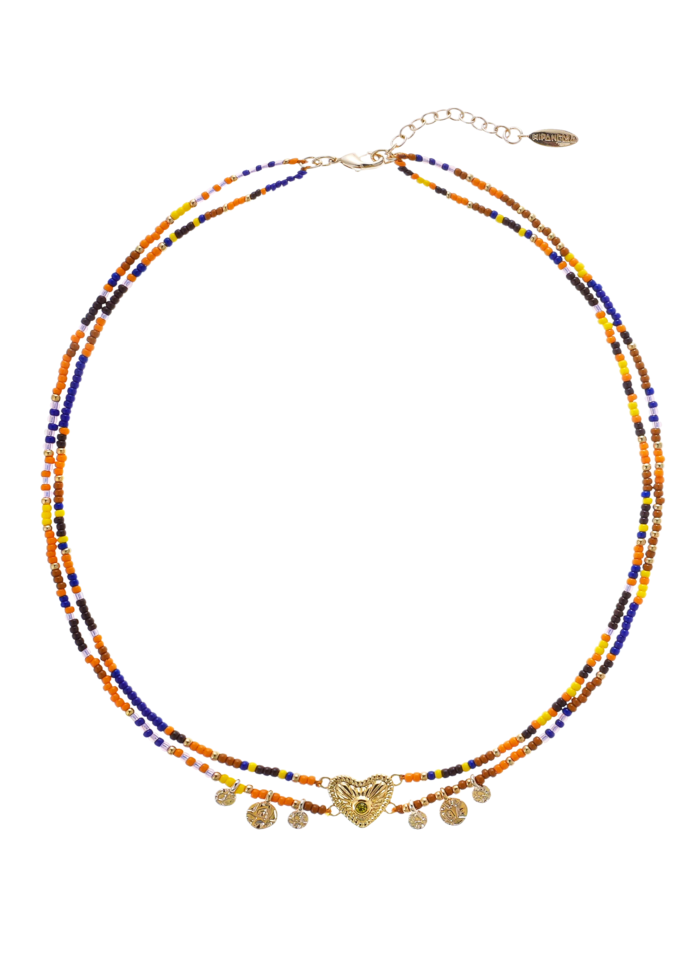 Collier multiliens perles et pampilles avec cabochon cœur mylove HIPANEMA Jaune