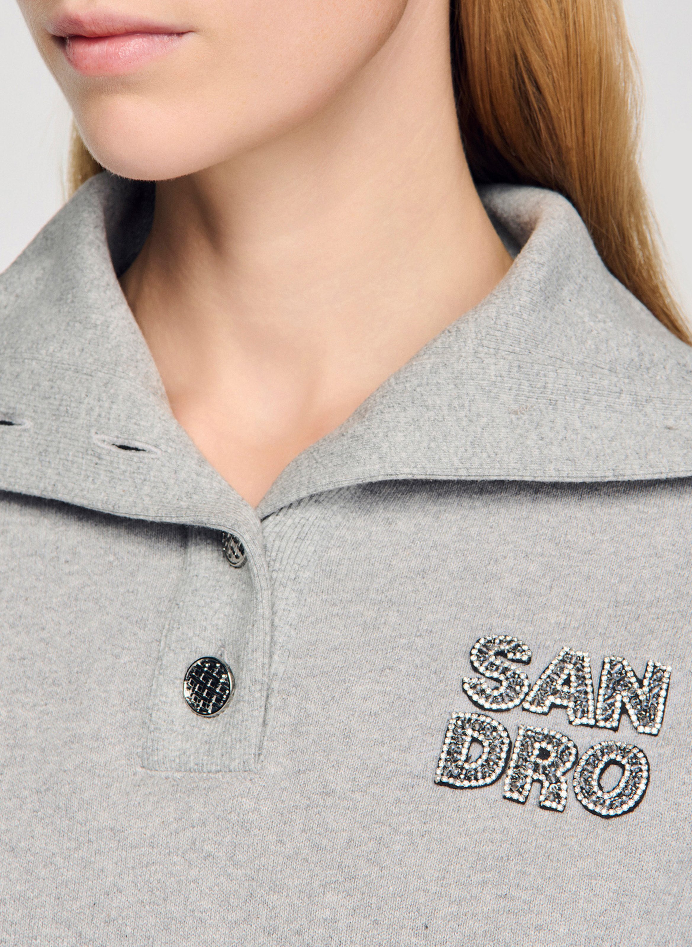 Sweat droit col montant en coton mélangé SANDRO Gris
