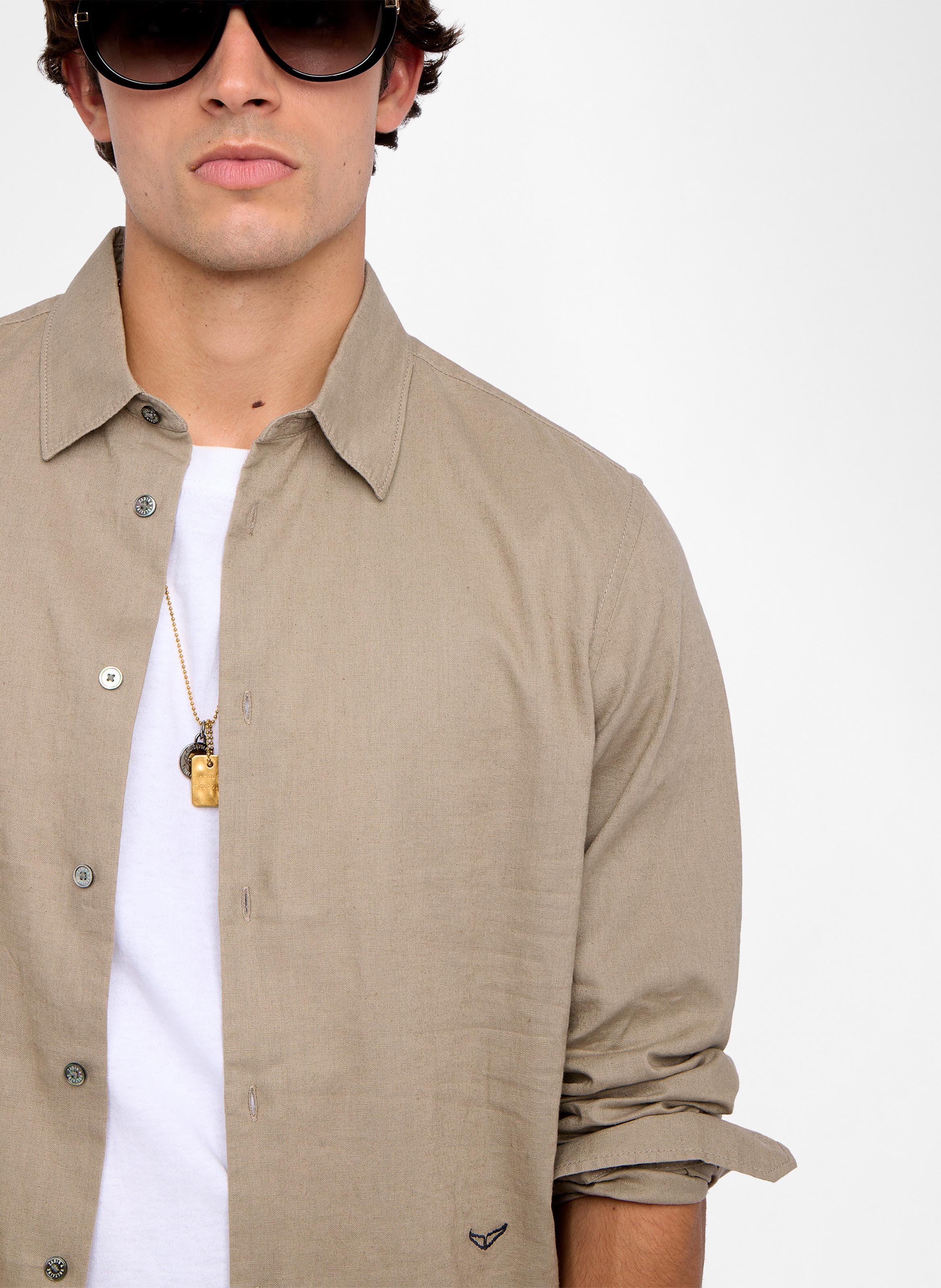 Chemise droite boutonnée en lin mélangé sid ZADIG&VOLTAIRE Beige