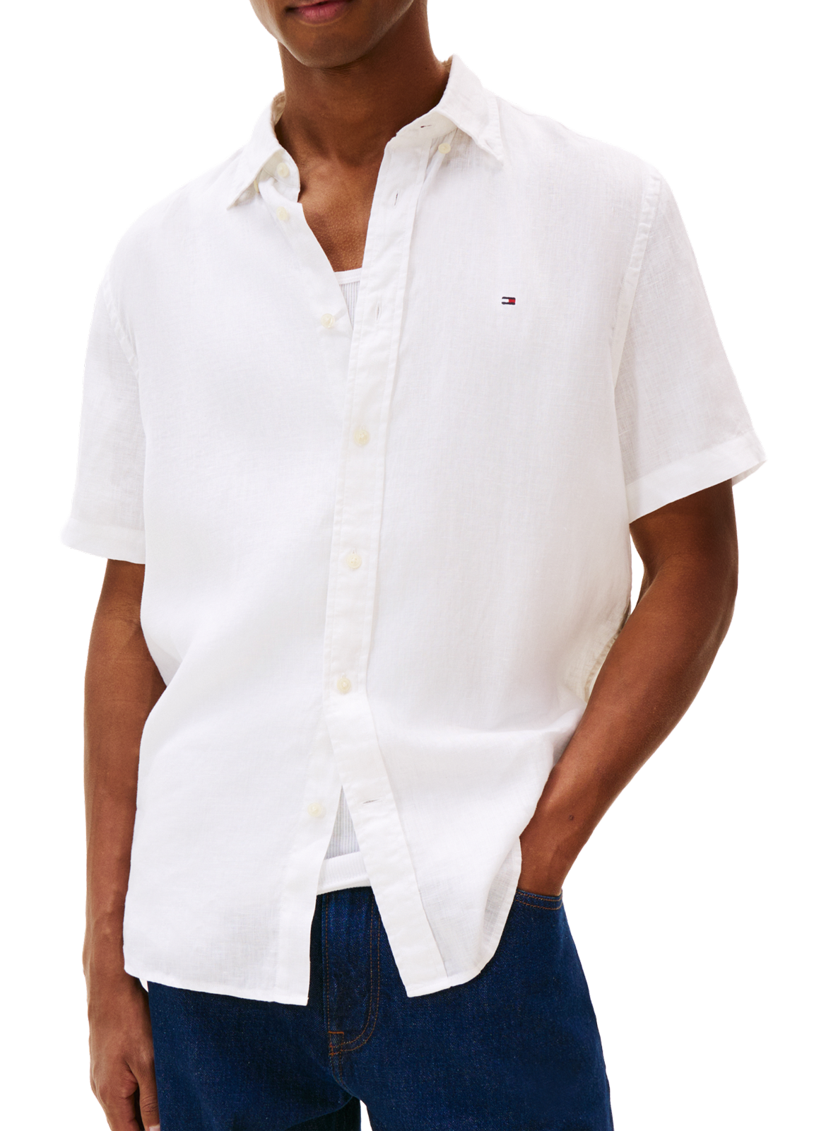 Chemise droite à logo en lin TOMMY HILFIGER Blanc