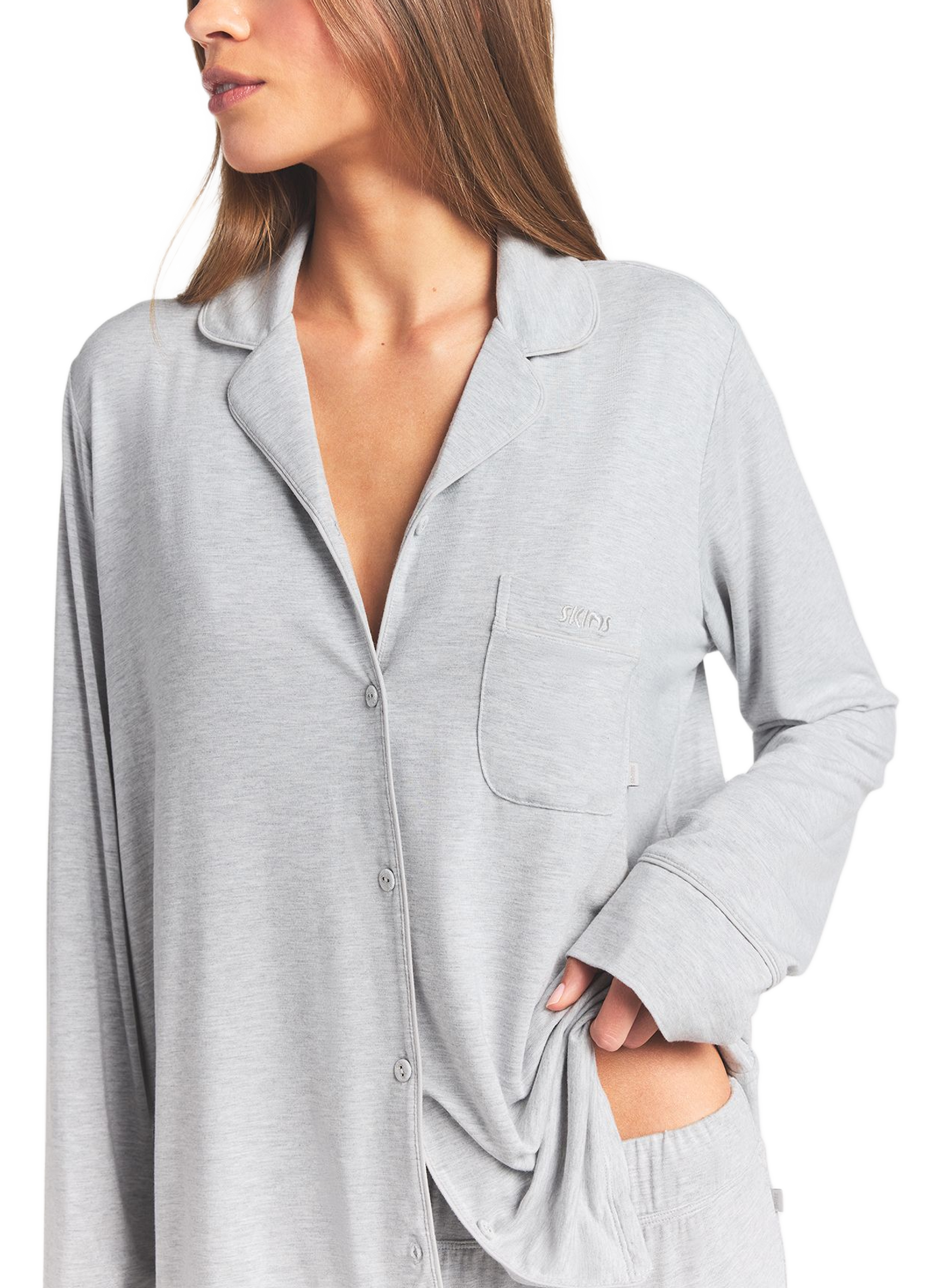 Set aus einfarbiger langer Pyjama. SKIMS Grau