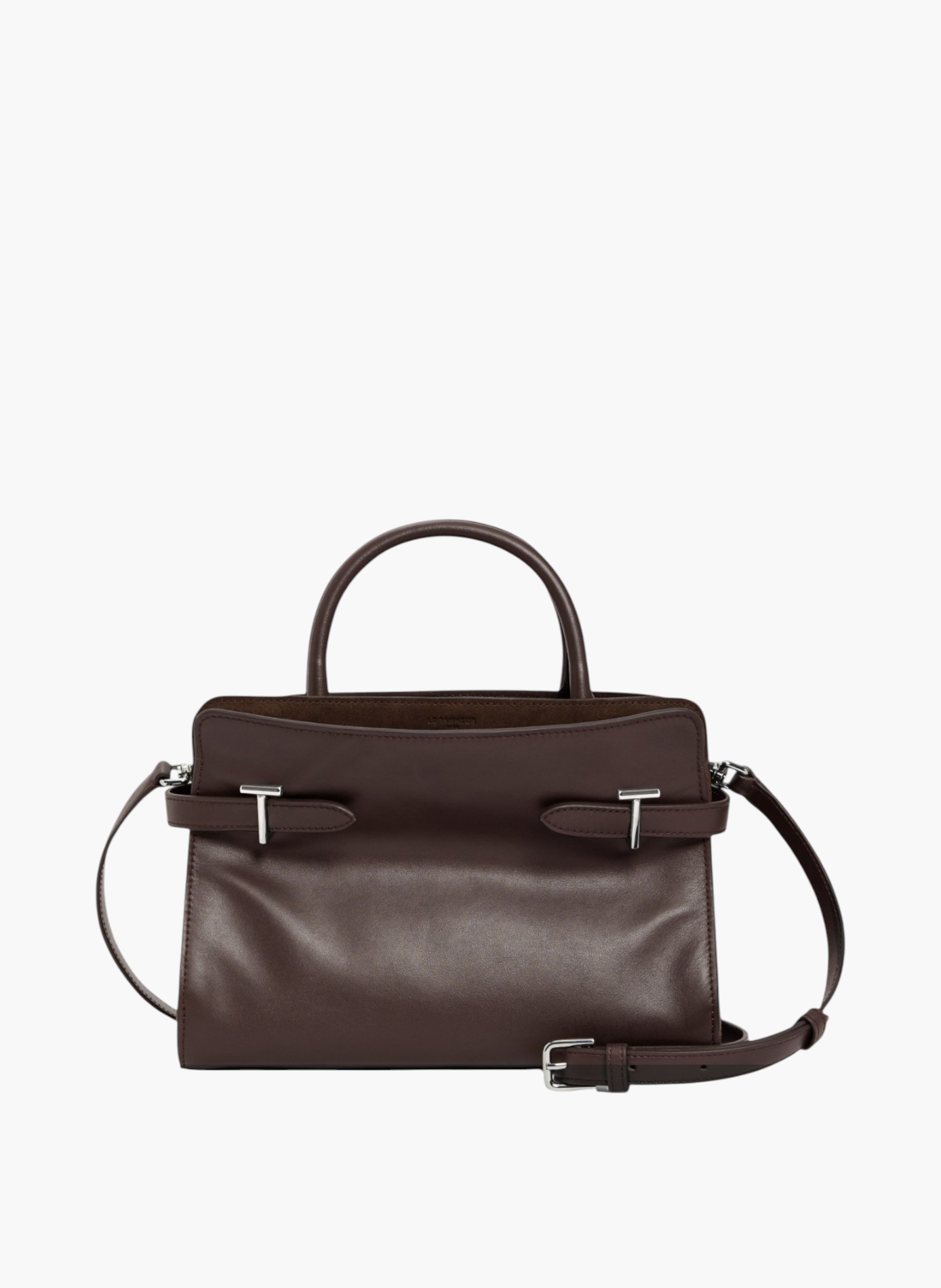 Sac à main moyen modèle emie en cuir lisse et refente de velours LE TANNEUR Marron