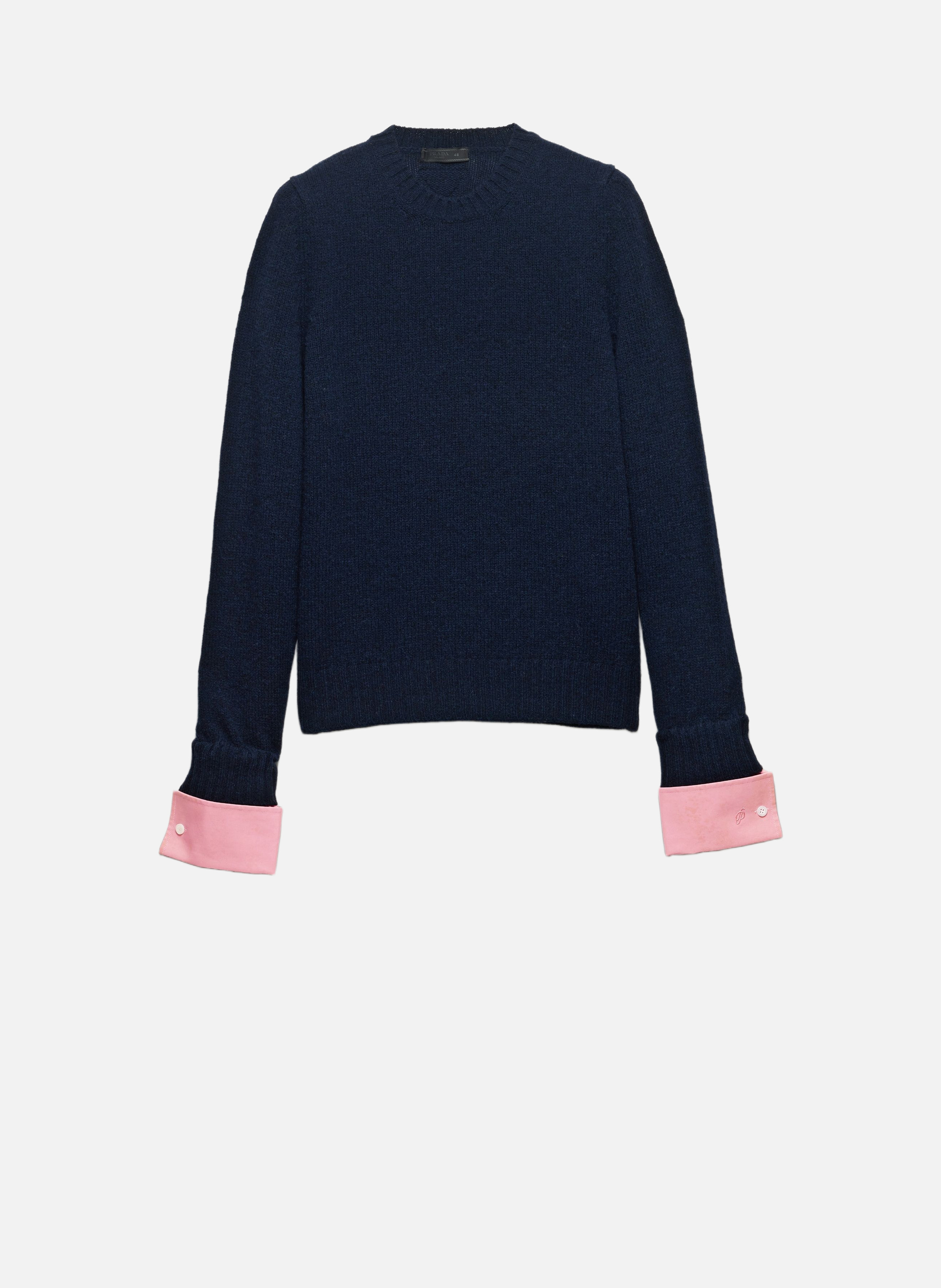 Pull à col rond en laine shetland PRADA Bleu