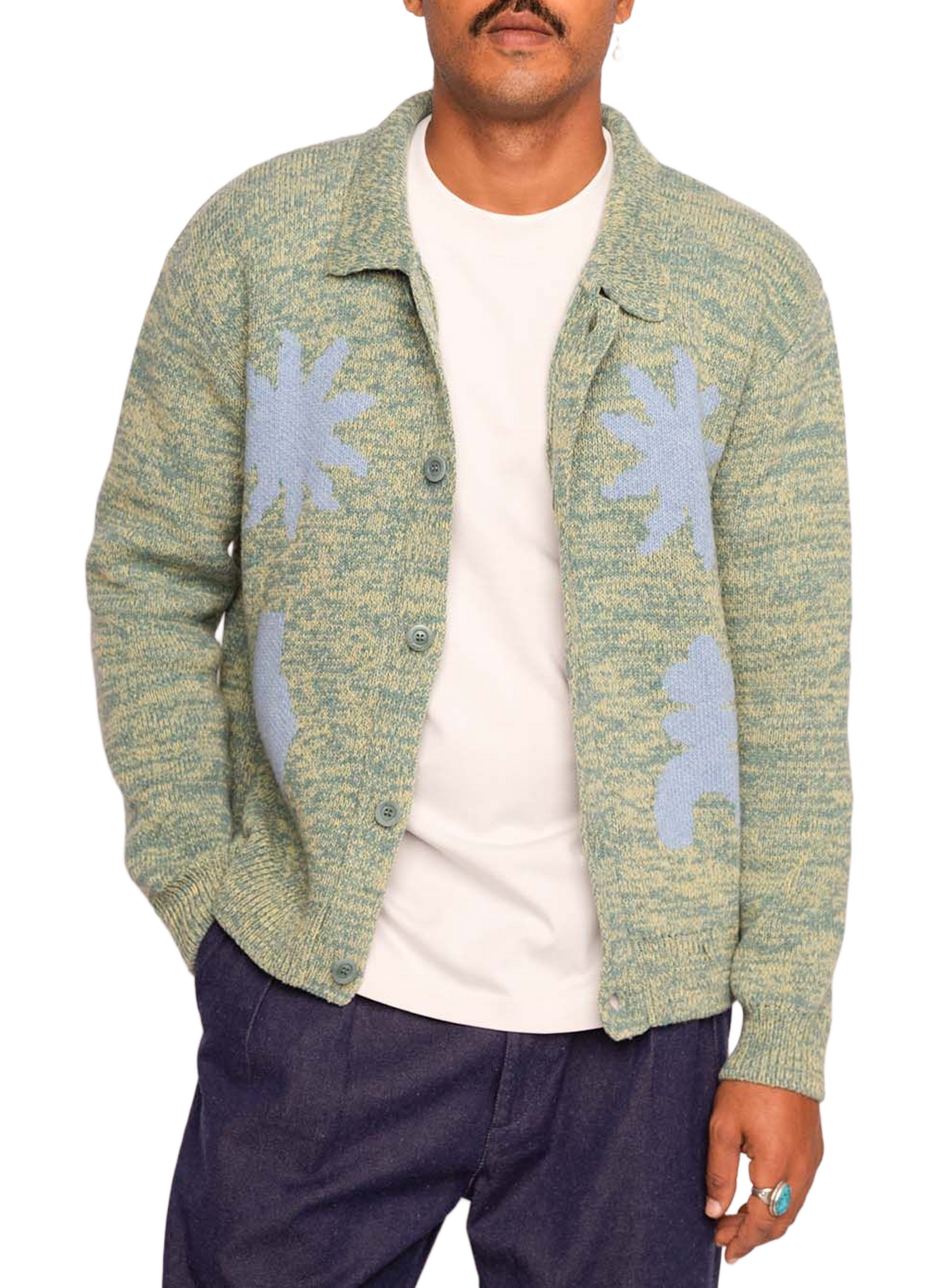 Gilet col classique en laine mélangée OLOW Vert