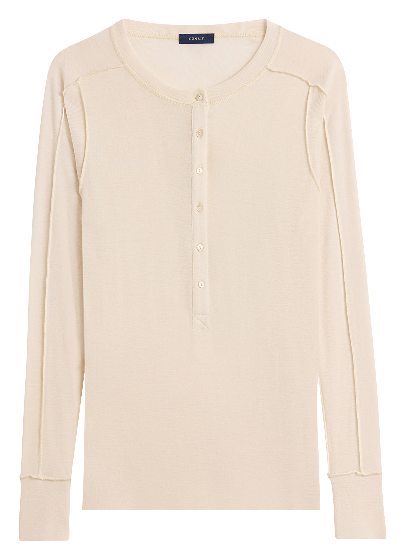 Tee-shirt col rond en laine laos SOEUR Beige