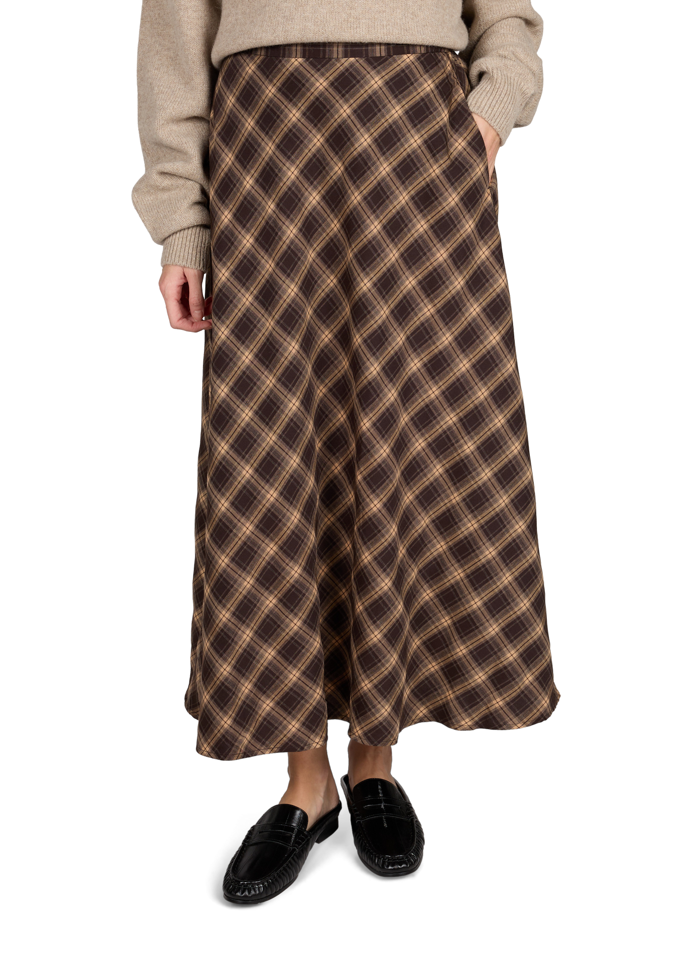 Vilene long checked skirt VILA Brown