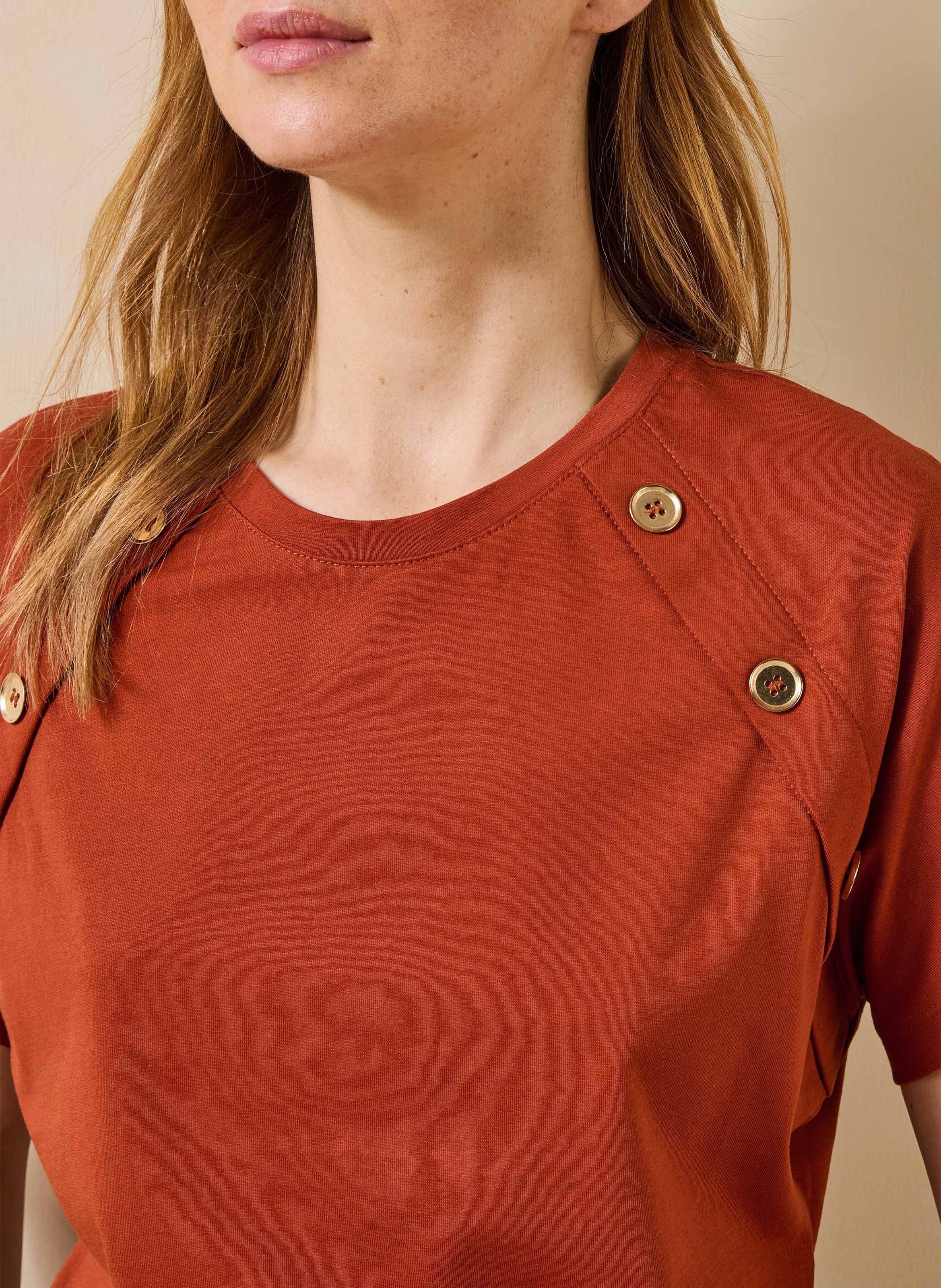 Recht T-shirt met ronde hals van biologisch katoen LA FEE MARABOUTEE Oranje