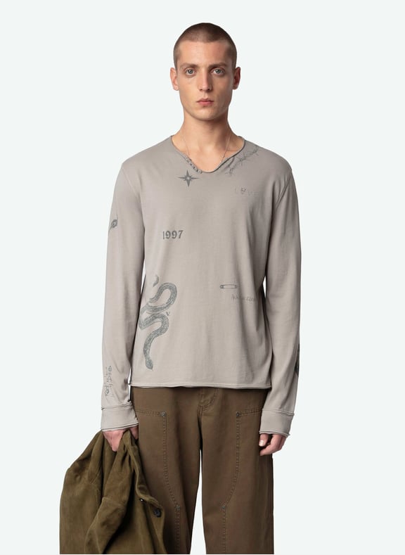 Tee-shirt tunisien imprimé en coton bio monastir Gris by ZADIG&VOLTAIRE ZADIG&VOLTAIRE Tee-shirt tunisien imprimé en coton bio monastir Gris