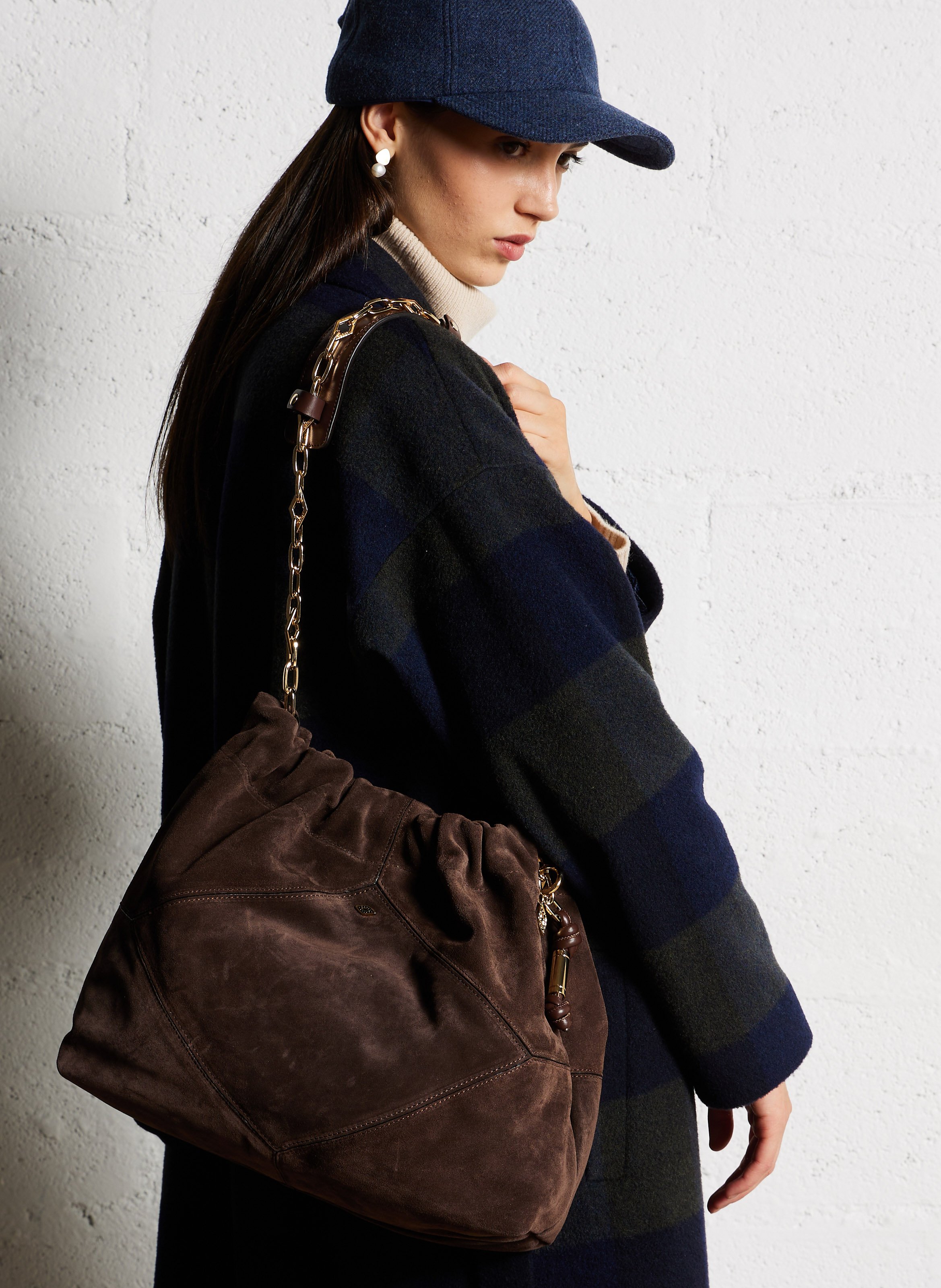 Sac bandoulière tote en cuir velours june tote BA&SH Marron