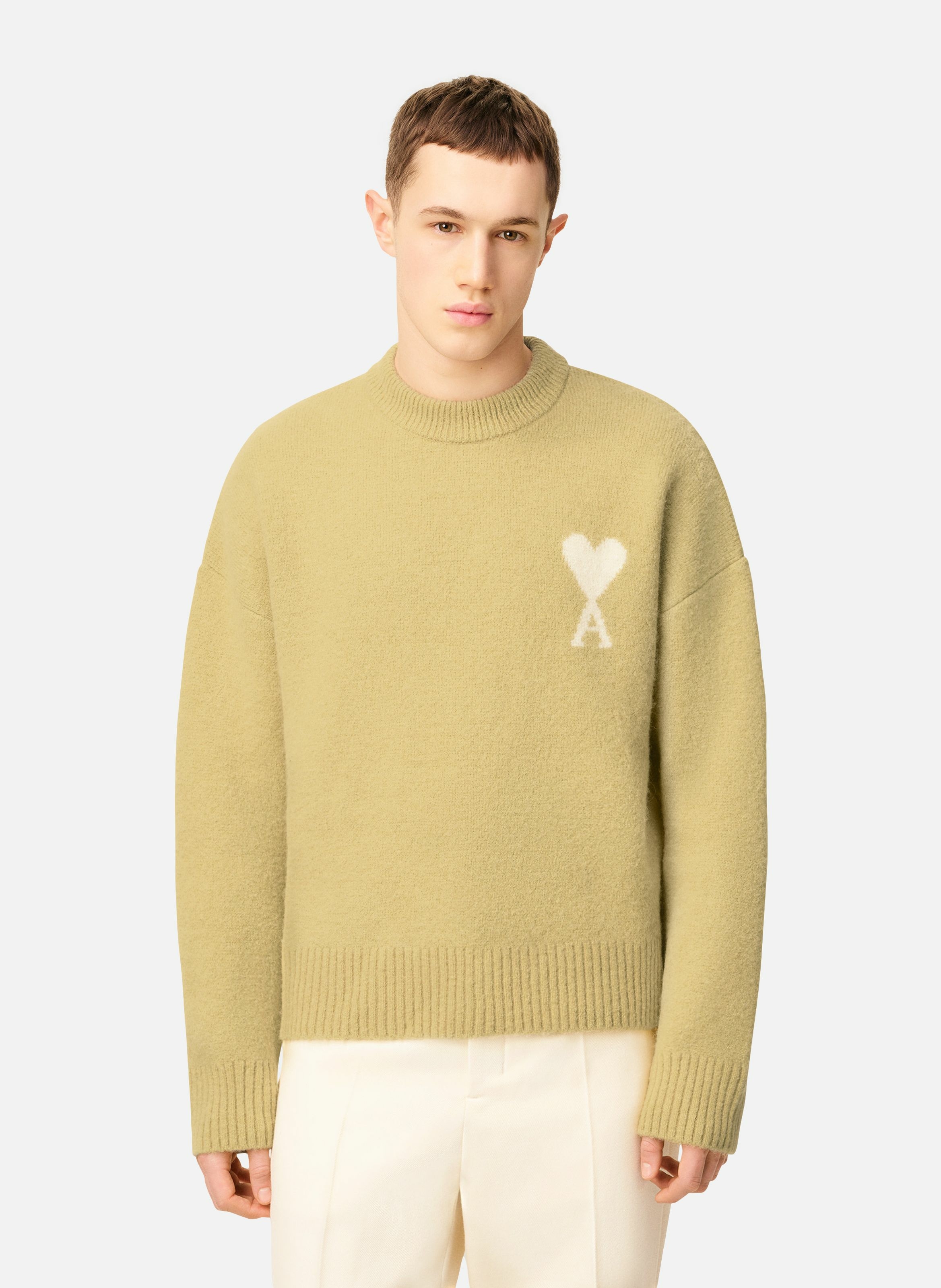 Pull col rond ami de coeur en alpaga unisexe AMI PARIS Vert