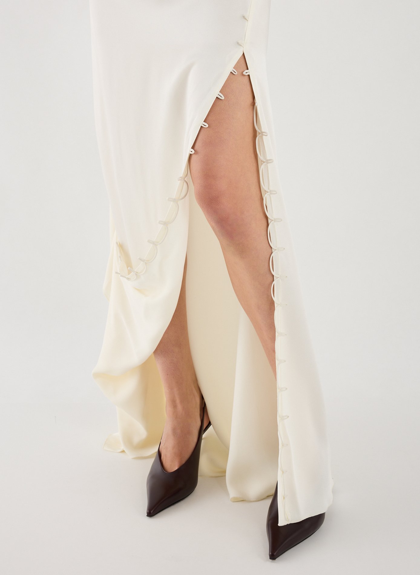 Long satin dress with rolled details VICTORIA BECKHAM Beige