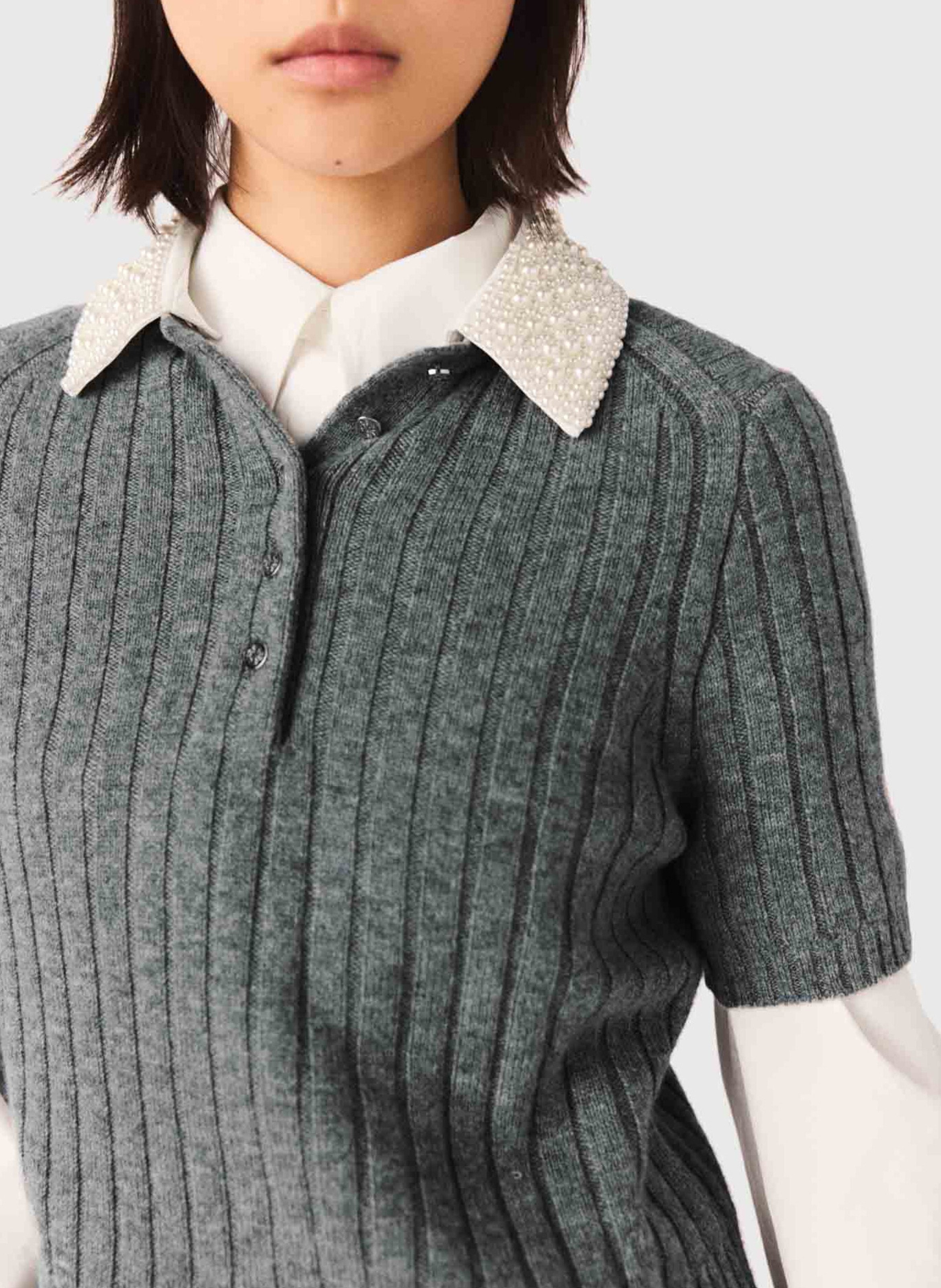 Pull col polo en laine mélangée MAJE Gris