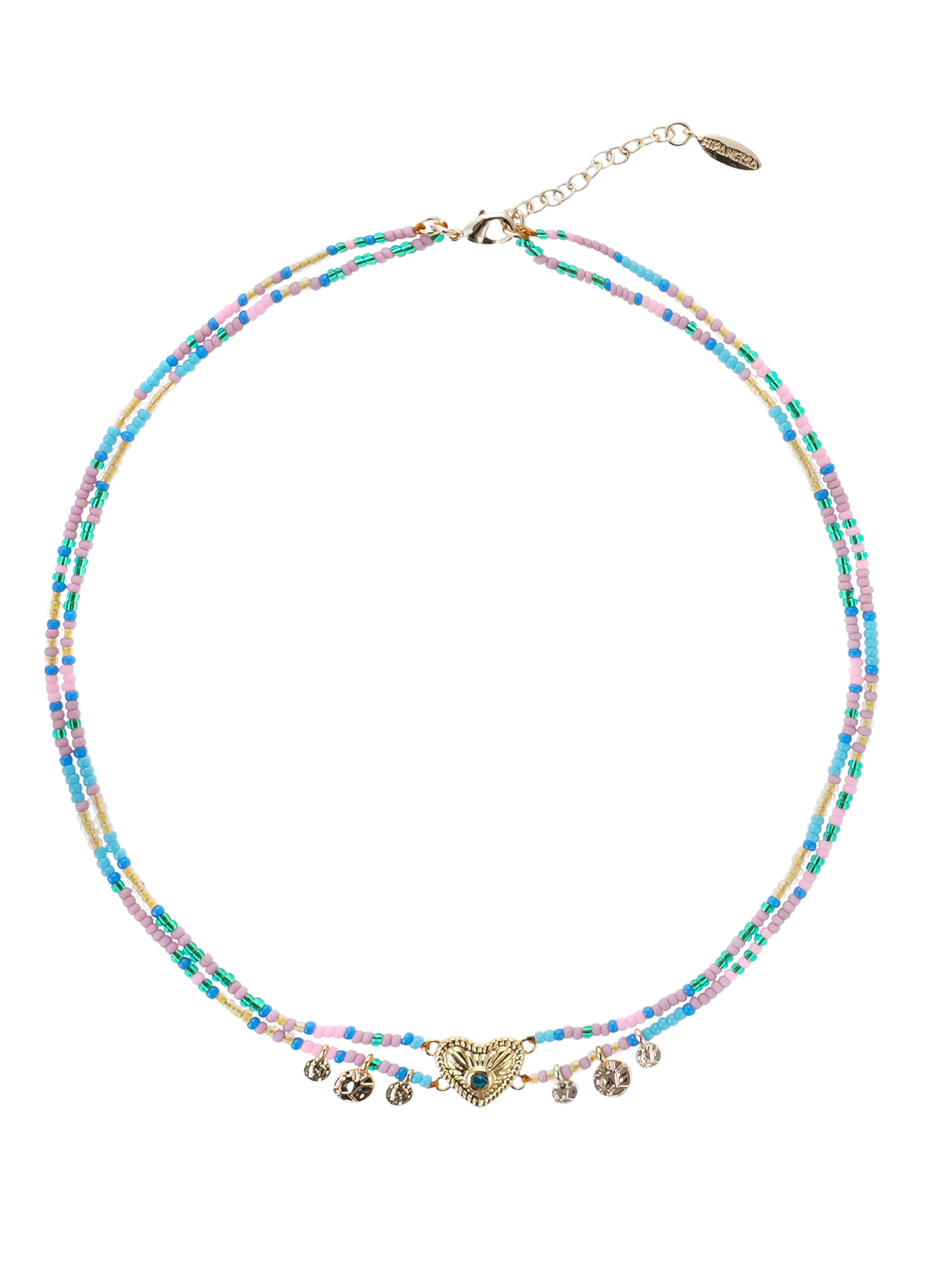 Collier multiliens perles et pampilles avec cabochon cœur mylove HIPANEMA Bleu