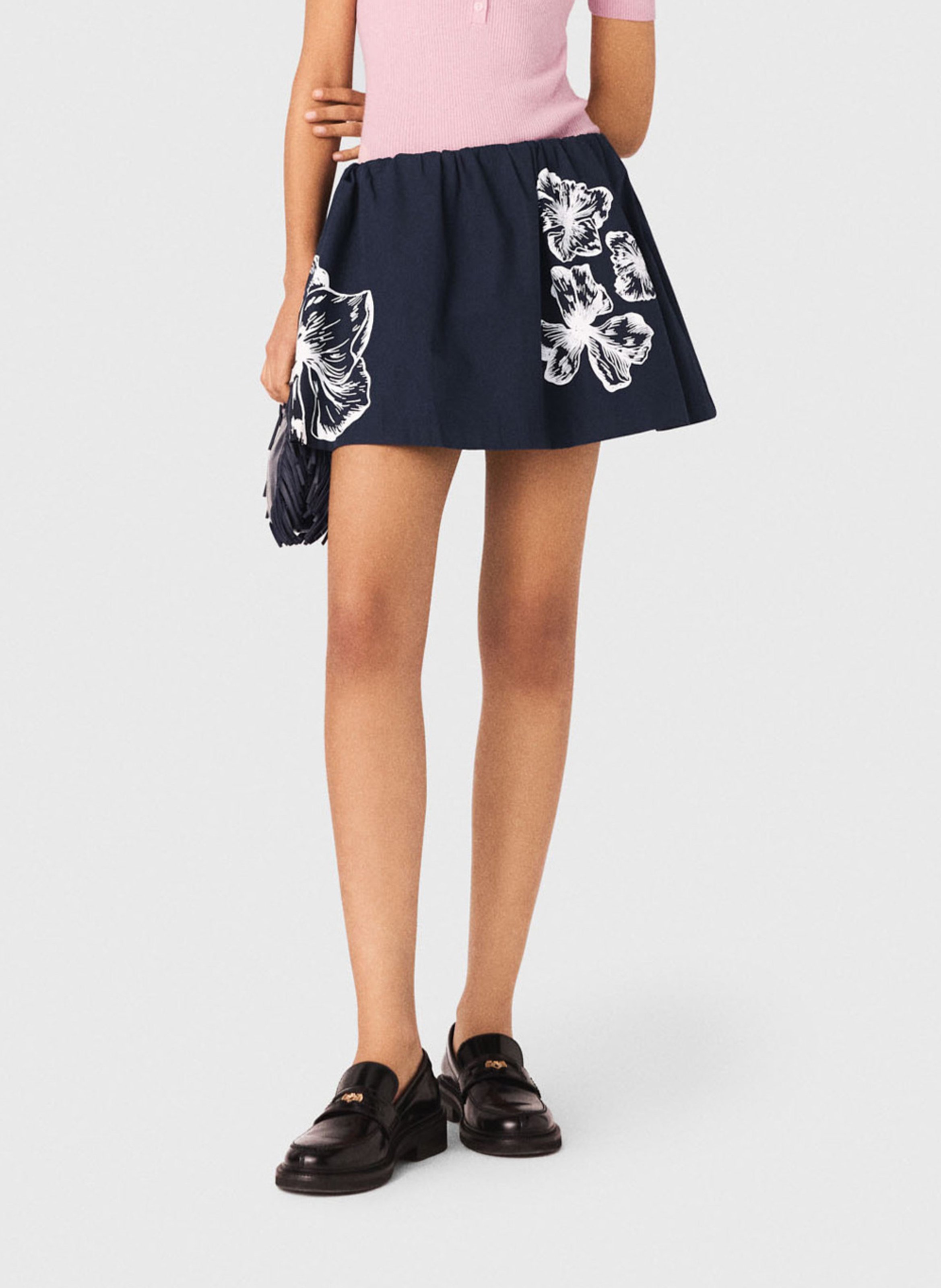 Jupe courte à imprimé floral MAJE Bleu