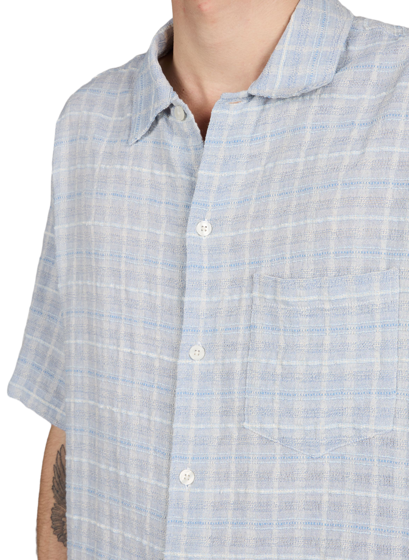 Chemise manches courtes à carreaux en coton mélangé SAMSOE SAMSOE Bleu