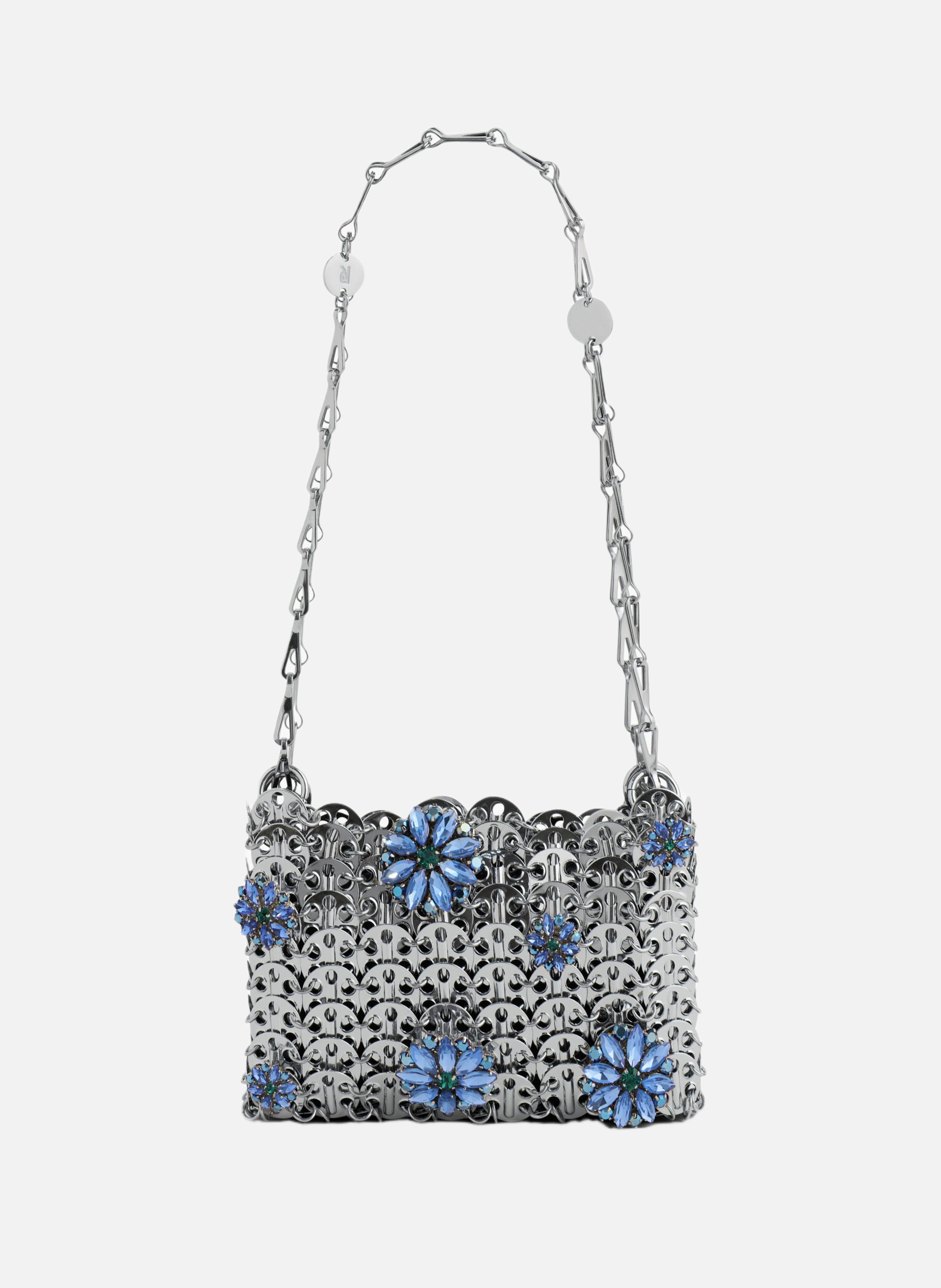 Sac 1969 nano avec détails de fleurs en strass RABANNE Argent