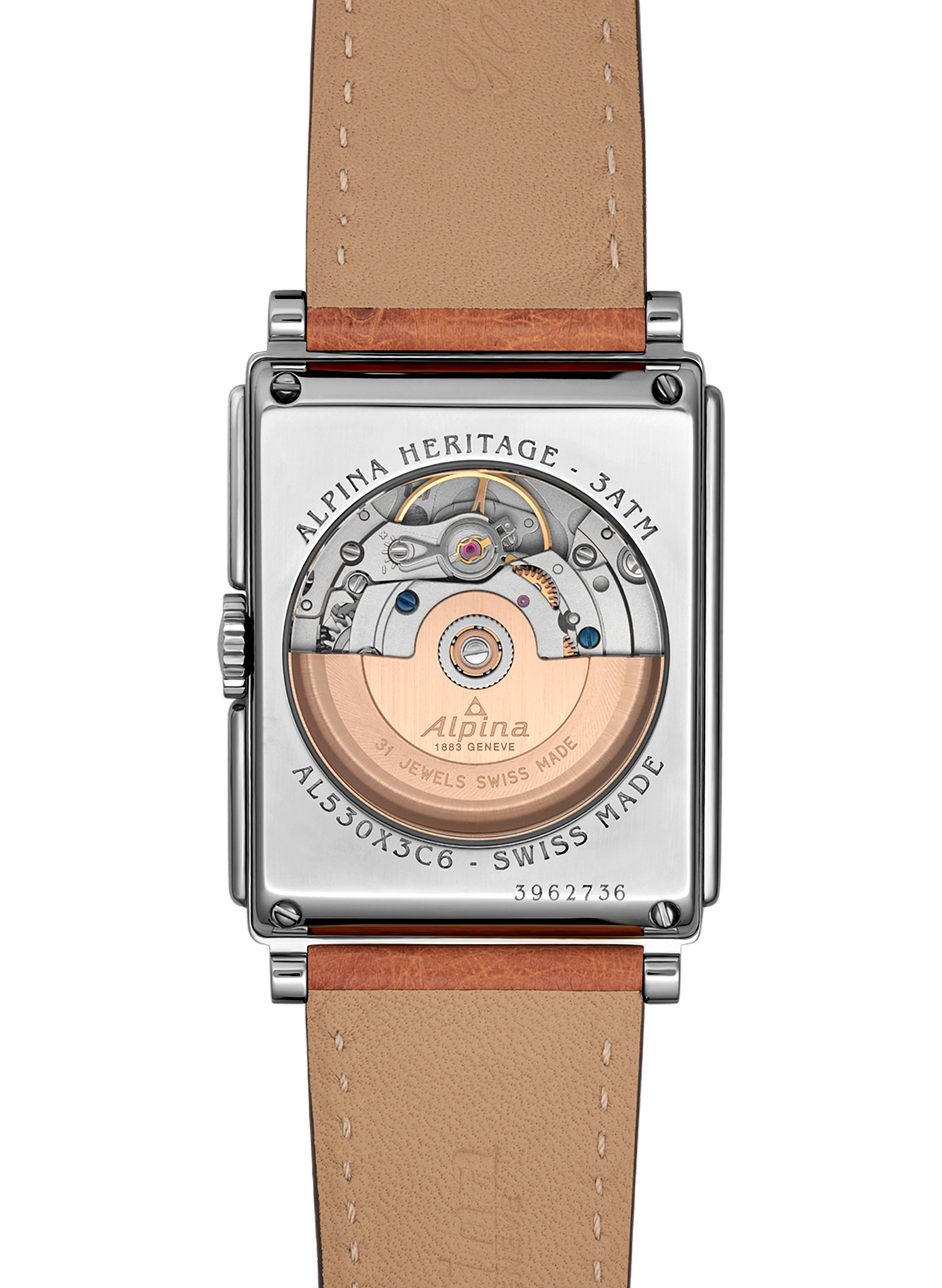 Montre automatique Heritage Carrée Automatic 140 Years en cuir d'autruche ALPINA Noir