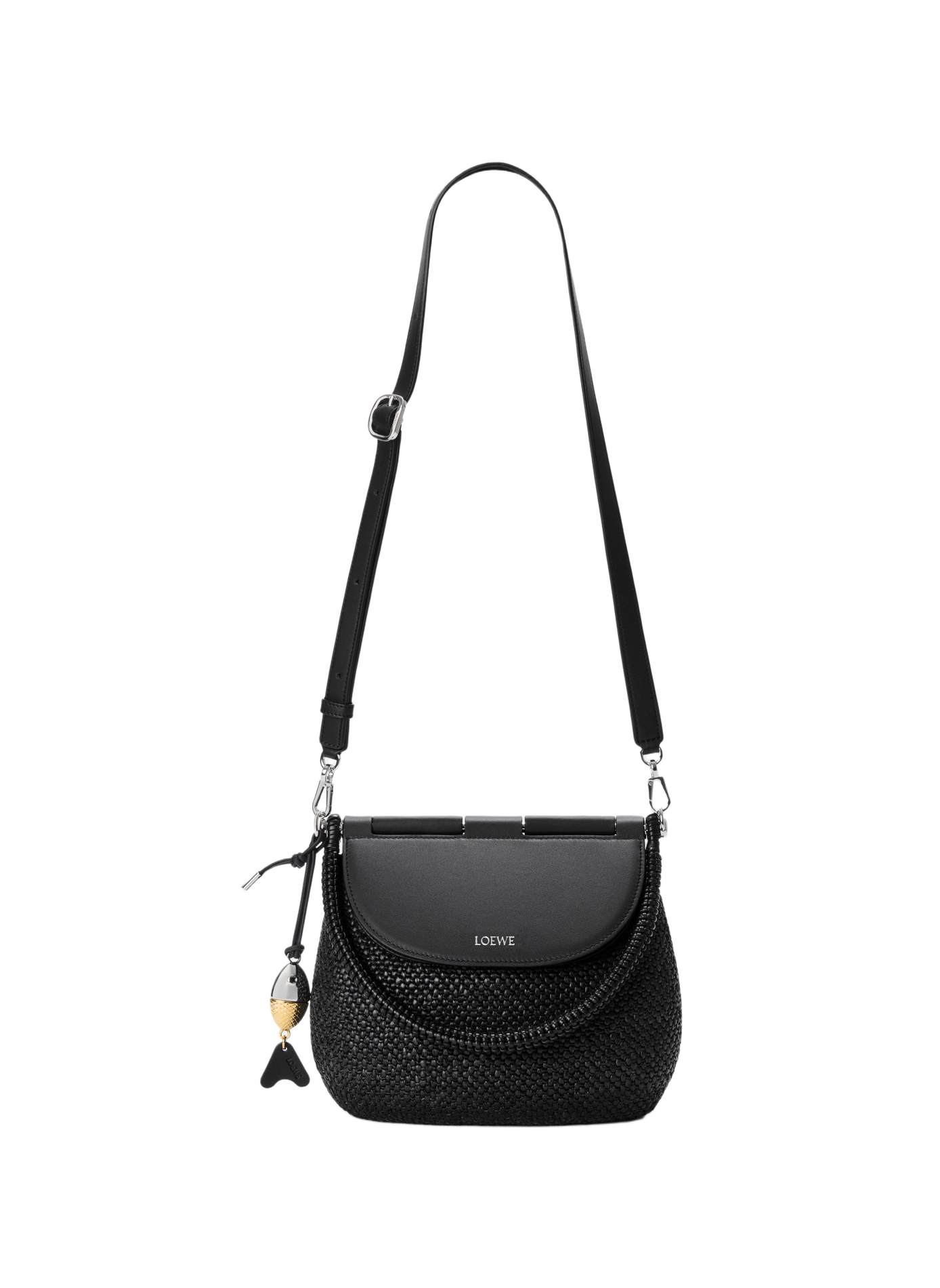 Medium Pescador bag in raffia and calf leather LOEWE Black