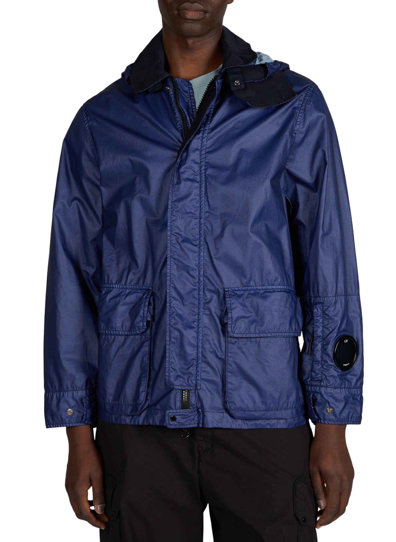 Waterproof jacket with removable hood in cotton CP COMPANY Blue