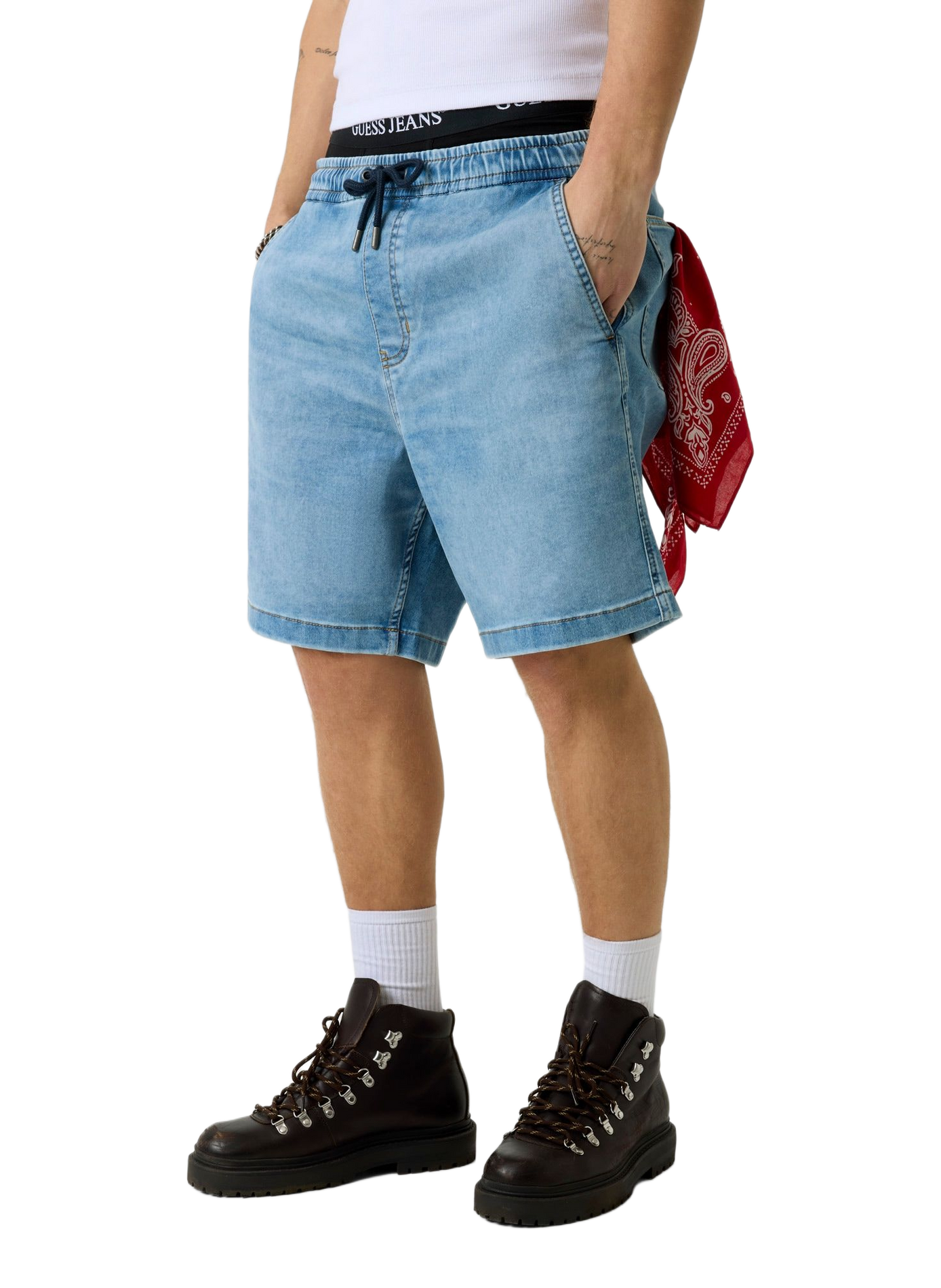 Denim cotton blend shorts GUESS Blue