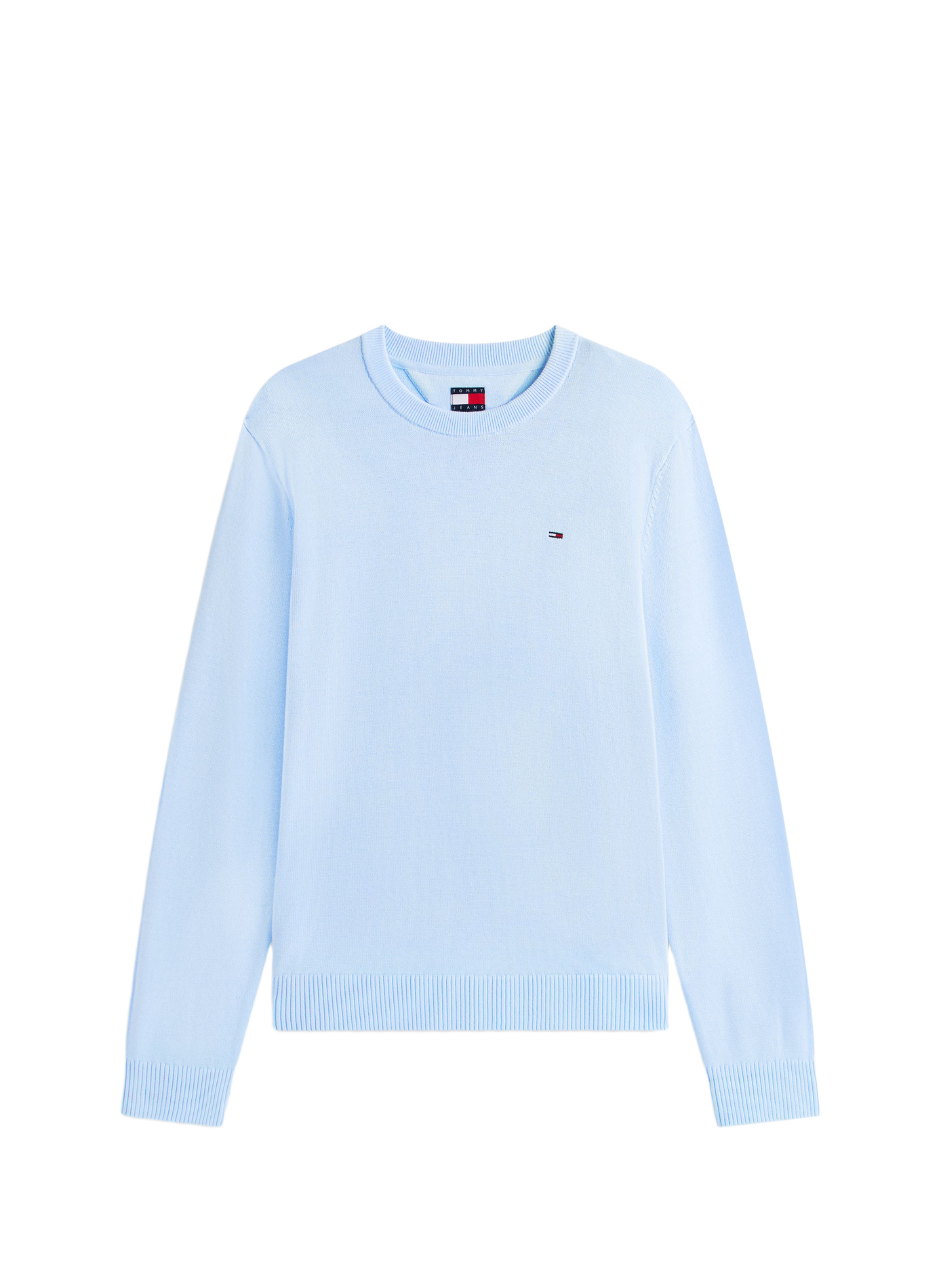 Round neck sweater with embroidered logo in cotton TOMMY HILFIGER Blue