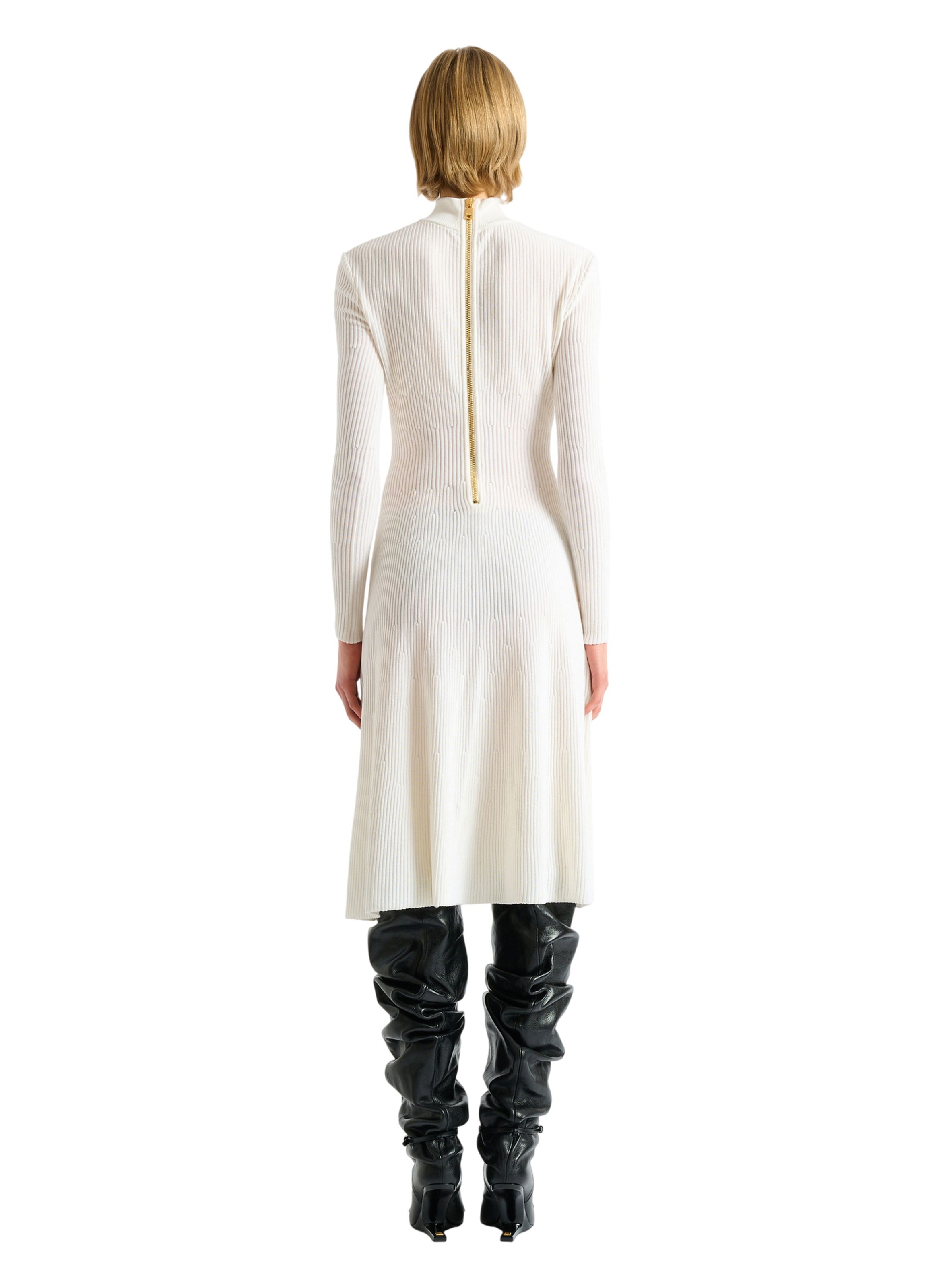 Robe longue en maille côtelée BALMAIN Blanc