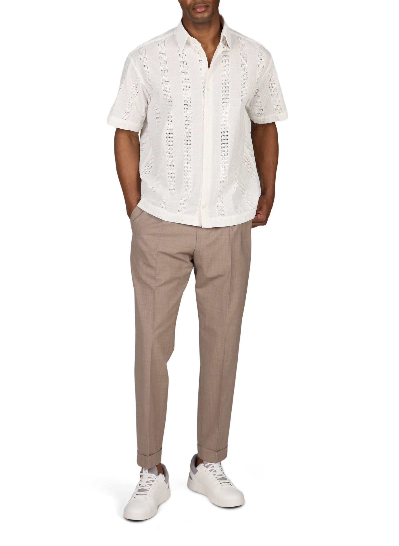 Pantalon uni en laine vierge mélangée PT01 Beige