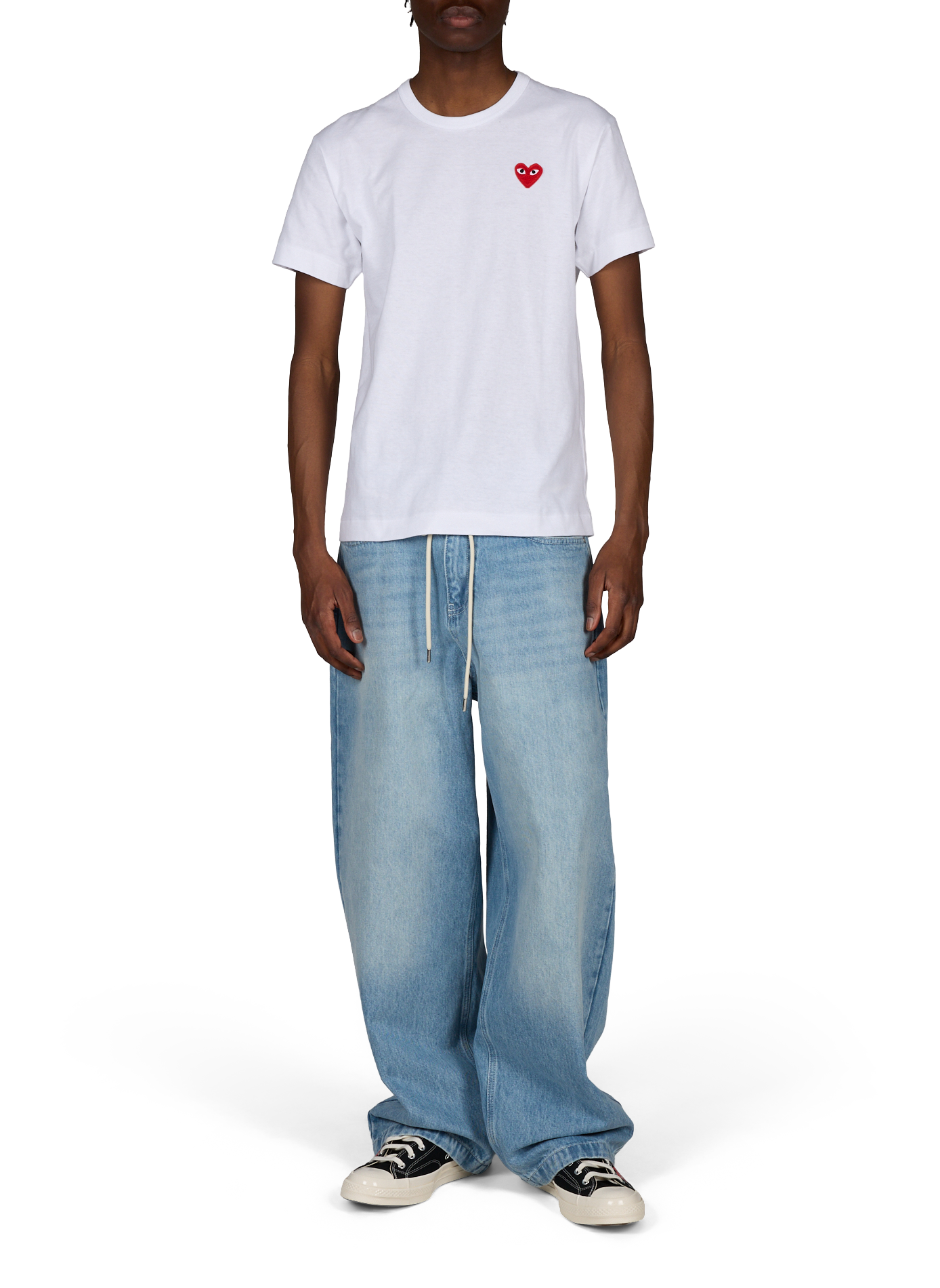 T-Shirt mit gesticktem Logo aus Baumwolle COMME DES GARCONS PLAY Weiss