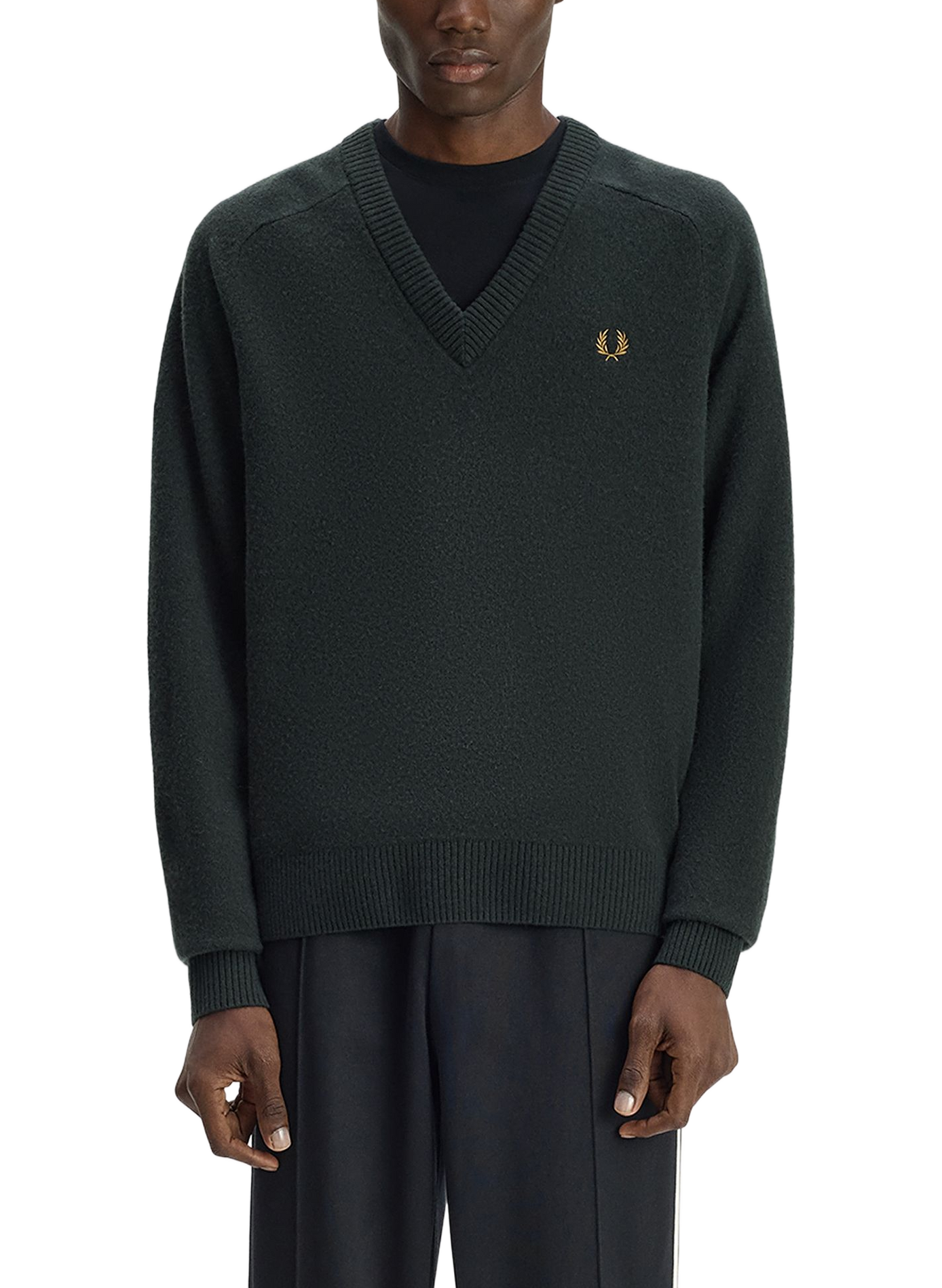 Gerader Baumwollpullover mit V-Ausschnitt FRED PERRY Grun