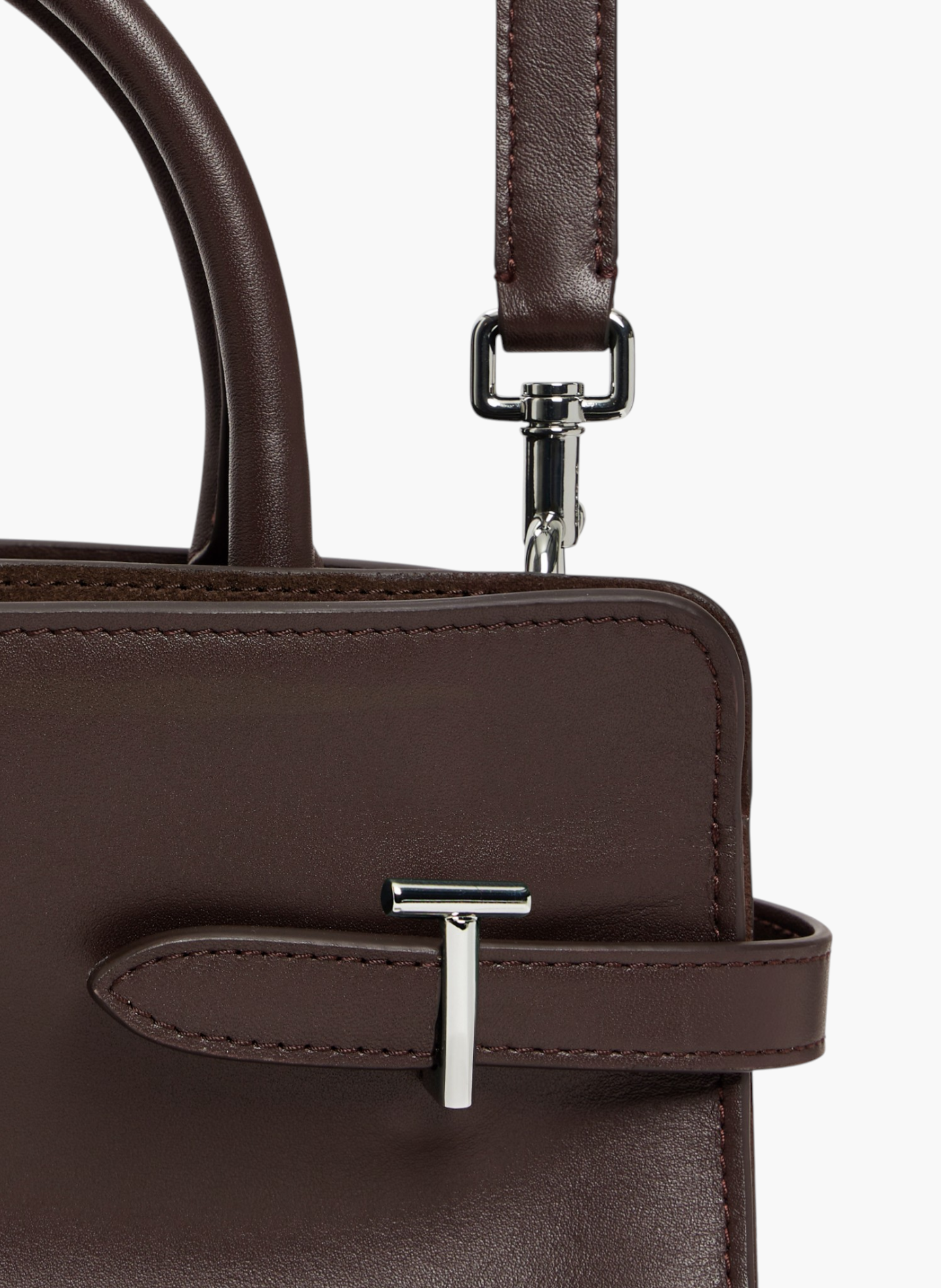 Sac à main moyen modèle emie en cuir lisse et refente de velours LE TANNEUR Marron