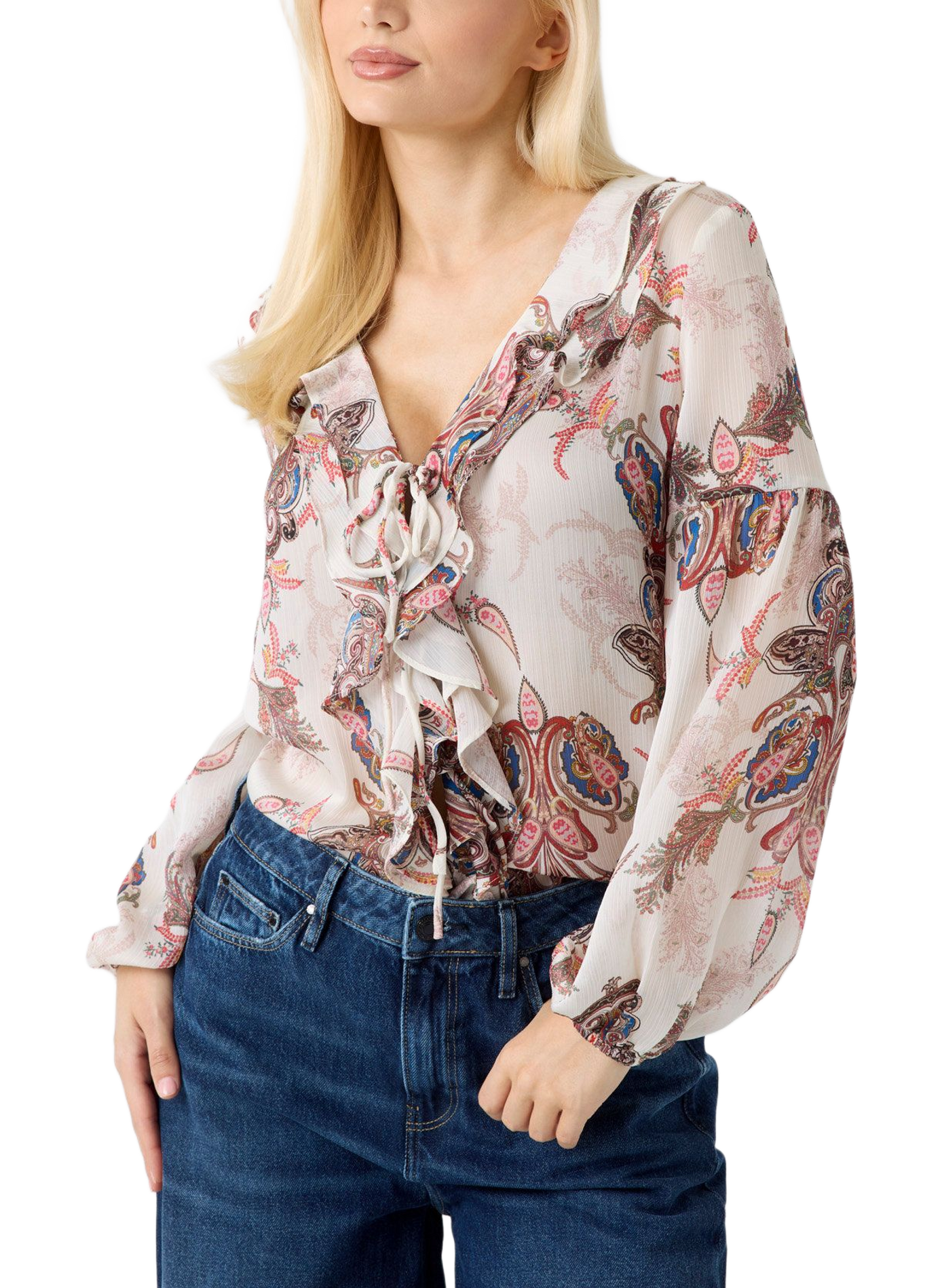 Straight V-neck printed shirt GUESS Multicolour