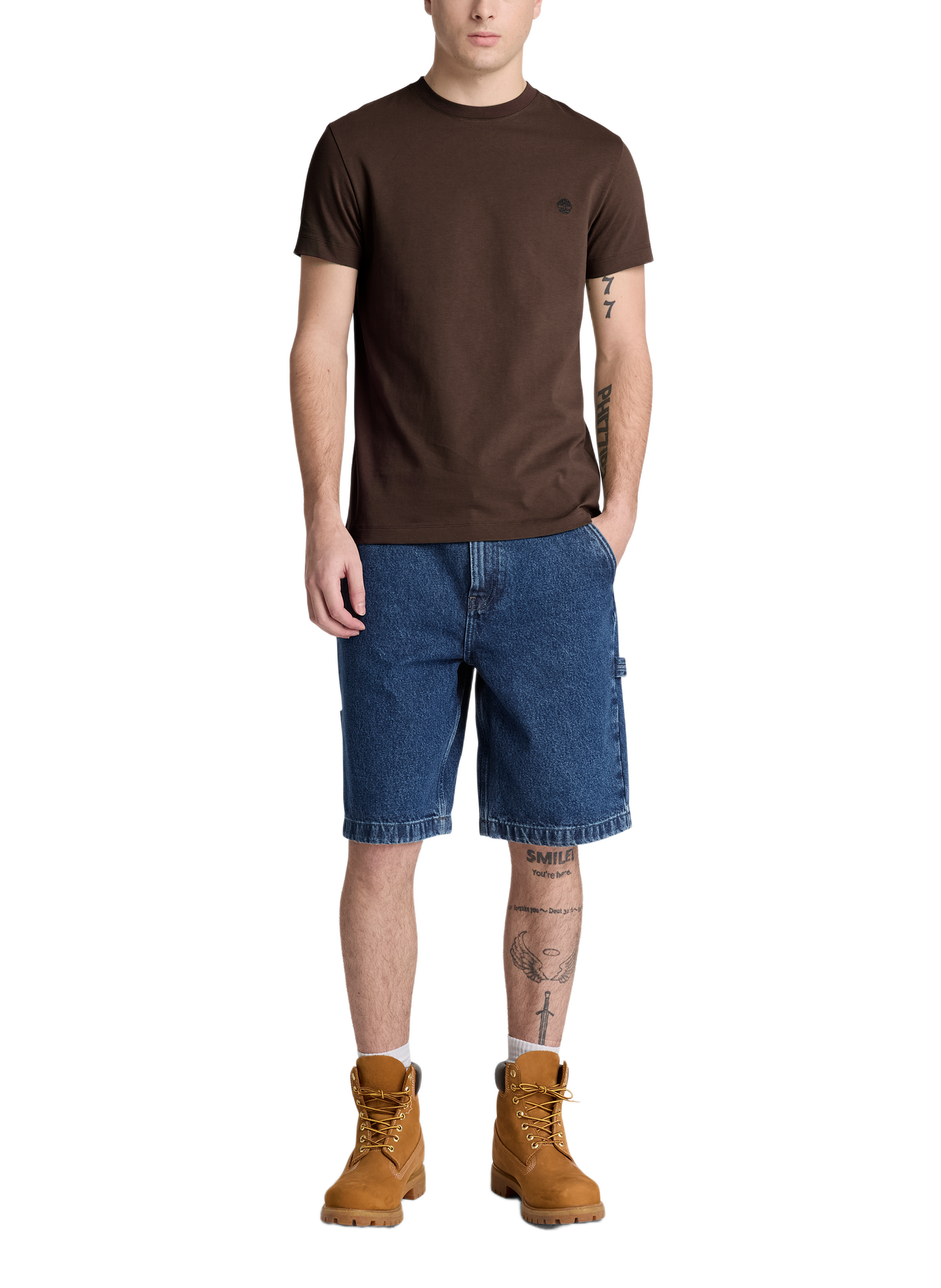 Gerader T-Shirt mit gesticktem Logo aus Baumwolle TIMBERLAND Braun