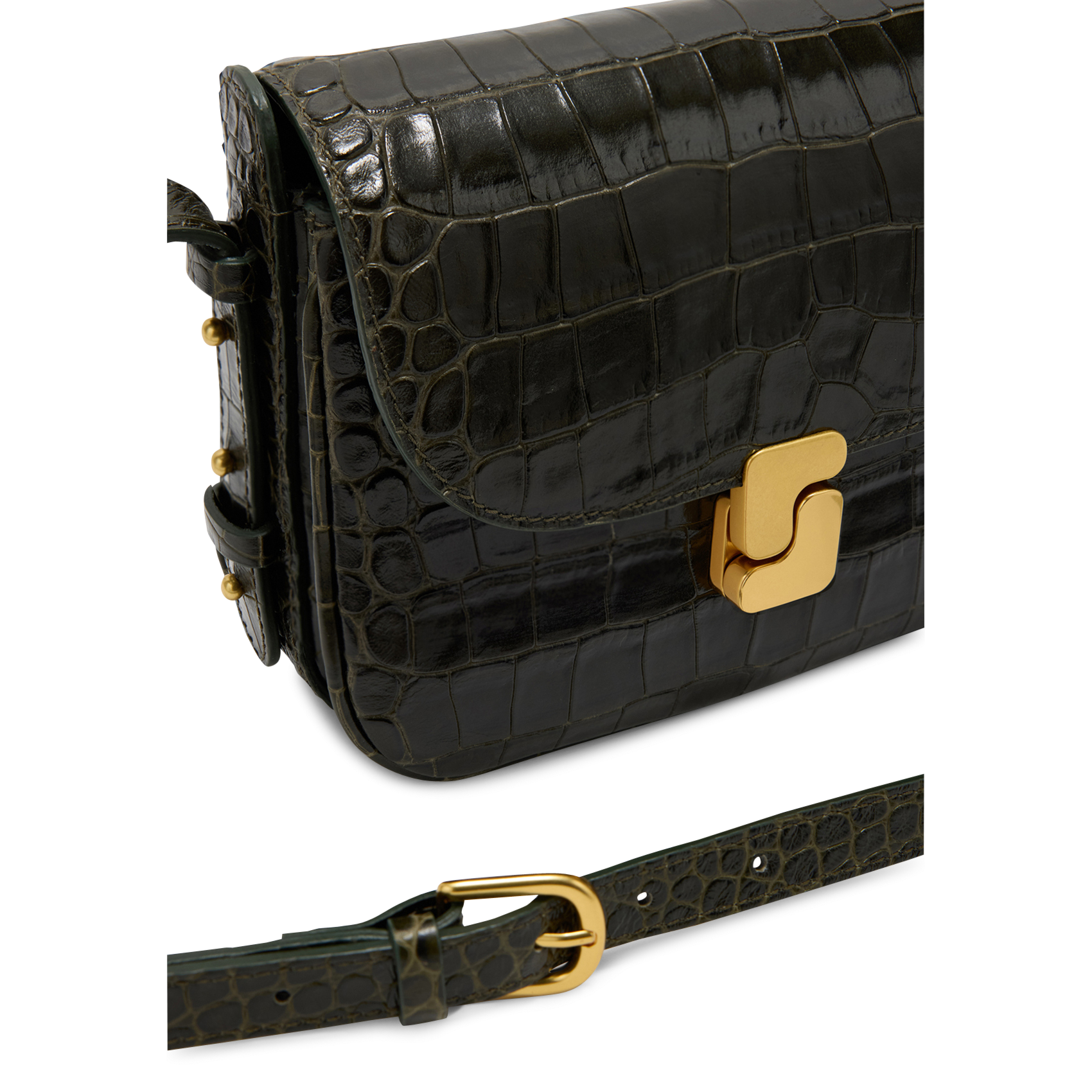 Sac bandoulière en cuir embossé croco bellissima mini SOEUR Vert