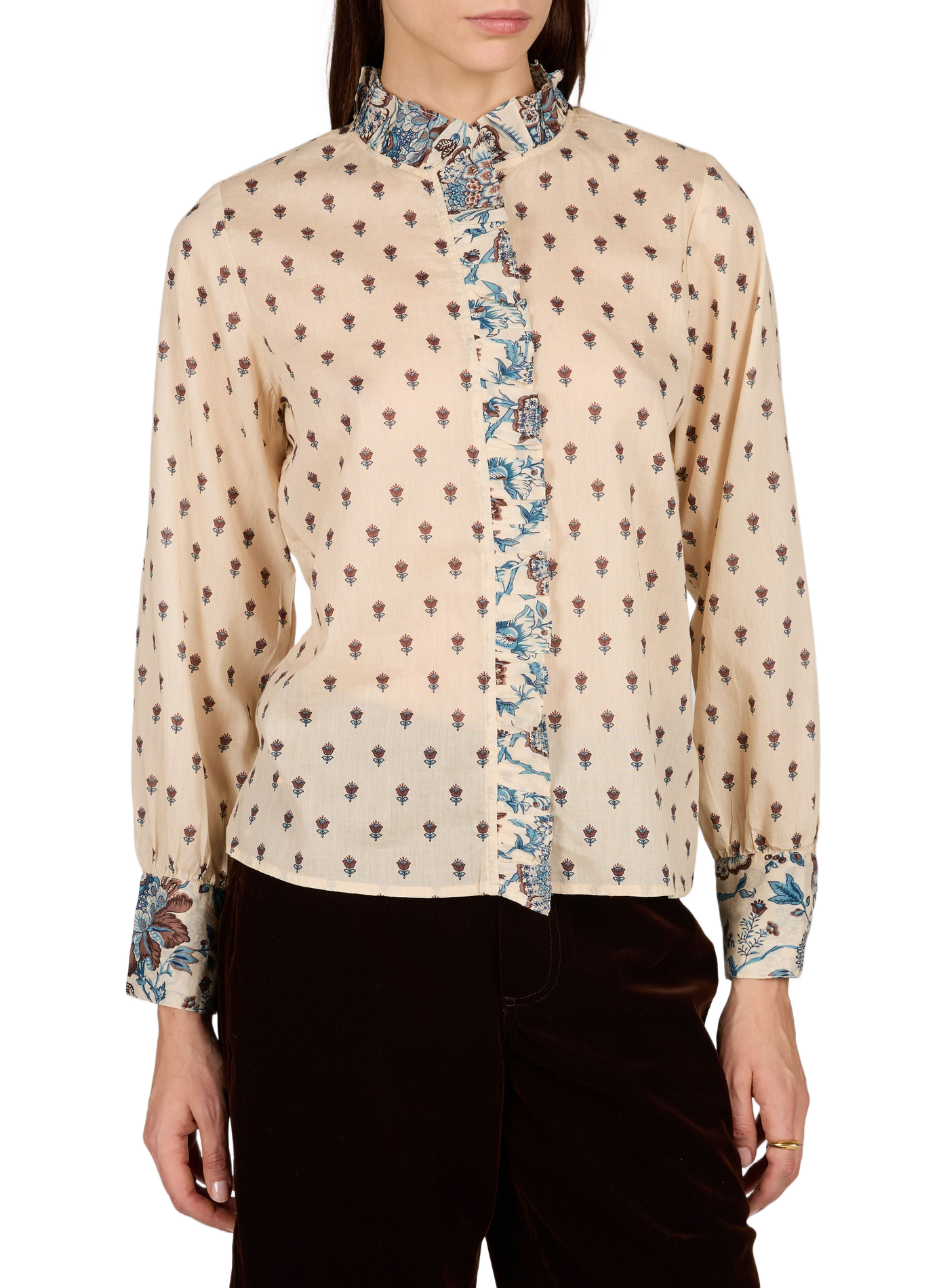 Ruffled Printed Cotton Shirt PETITE MENDIGOTE Beige