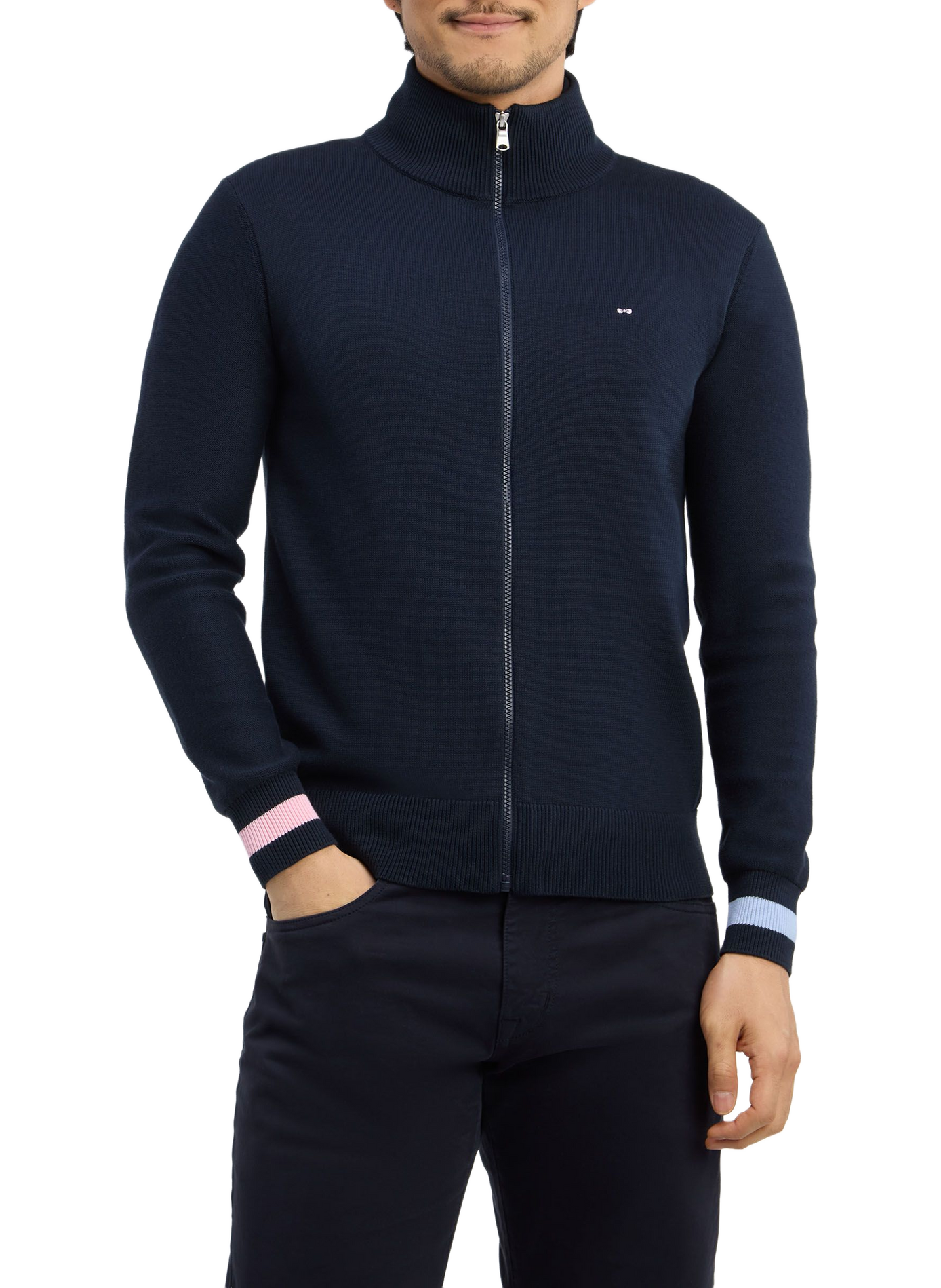 Gilet droit col camionneur zippé en coton EDEN PARK Bleu