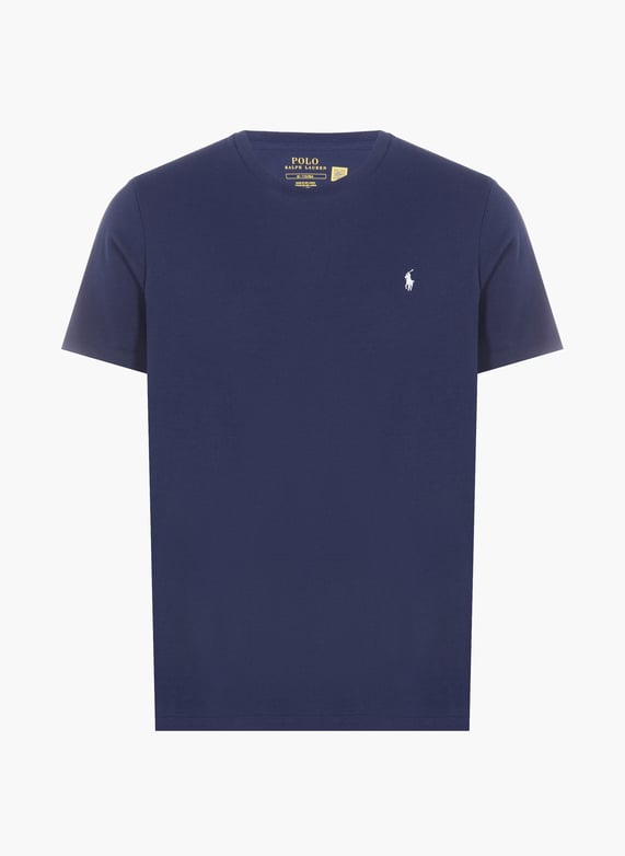 T-shirt en coton bleu uni avec nom de la marque brodé en bleu T-shirt en coton bleu uni avec nom de la marque brodé en bleu