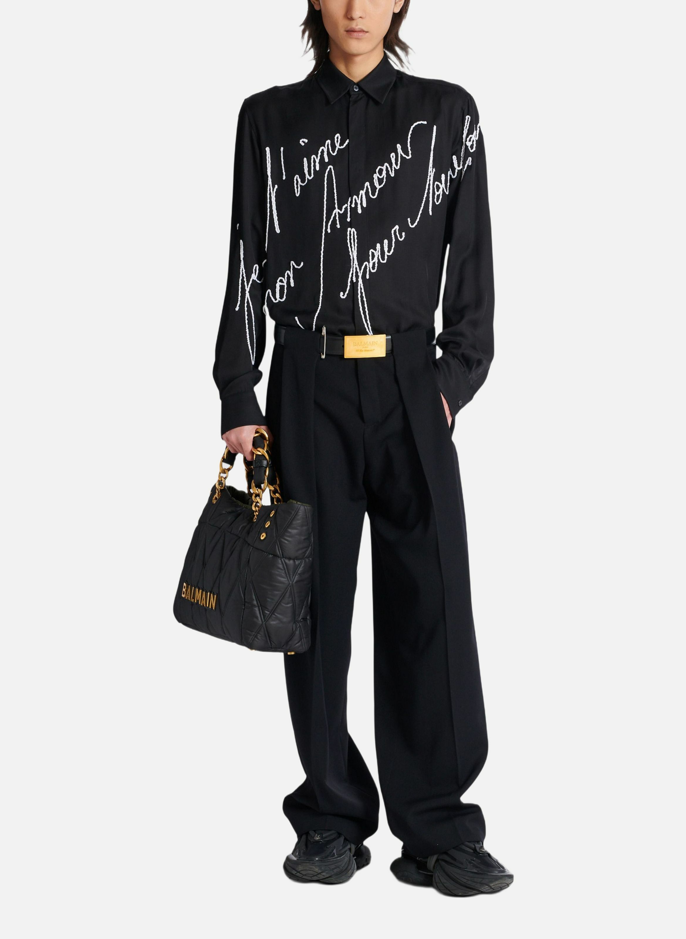 Chemise fluide brodée « lettre d'amour » BALMAIN Noir