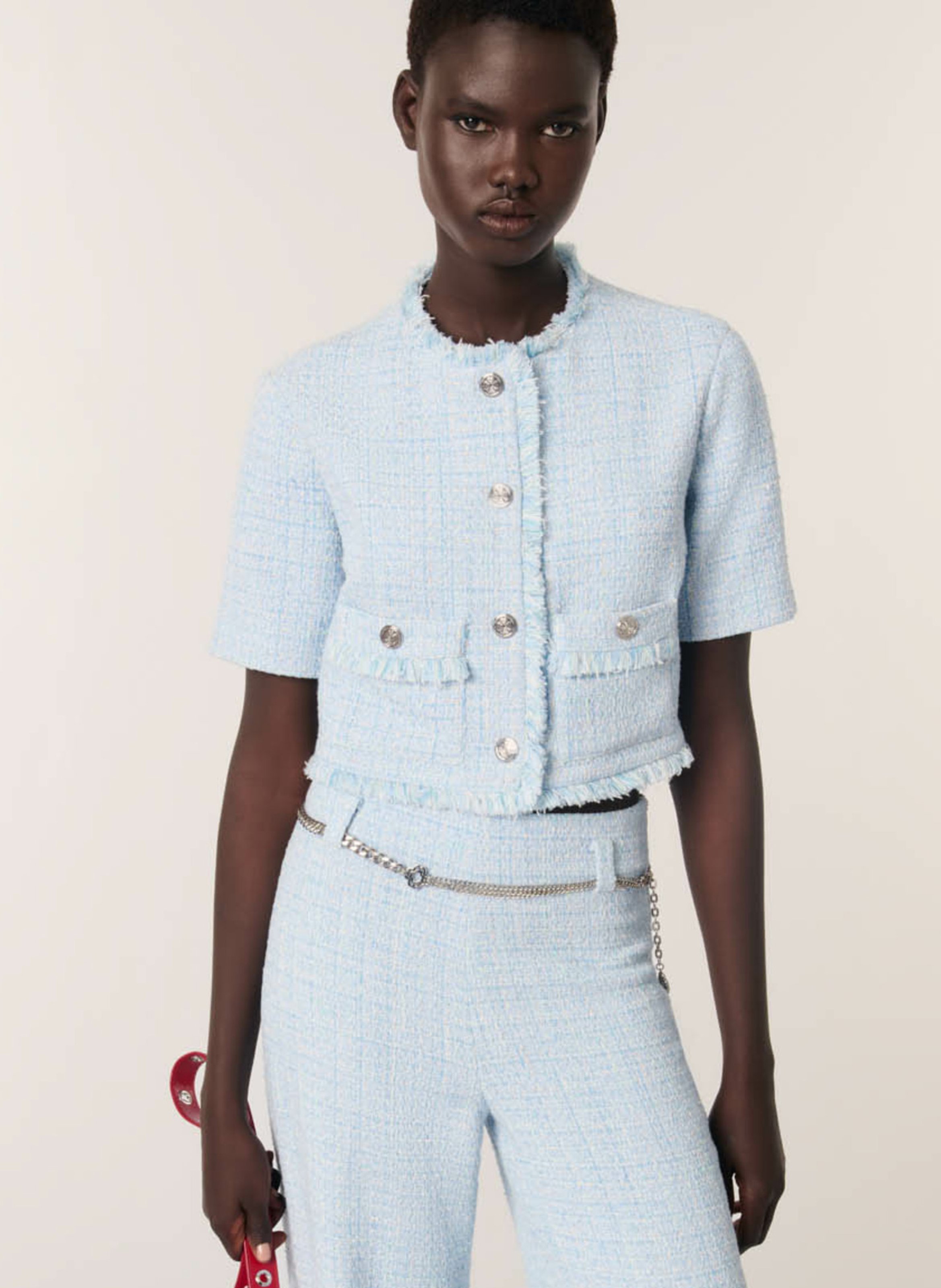 MAJE Veste droite en coton mélangé Bleu