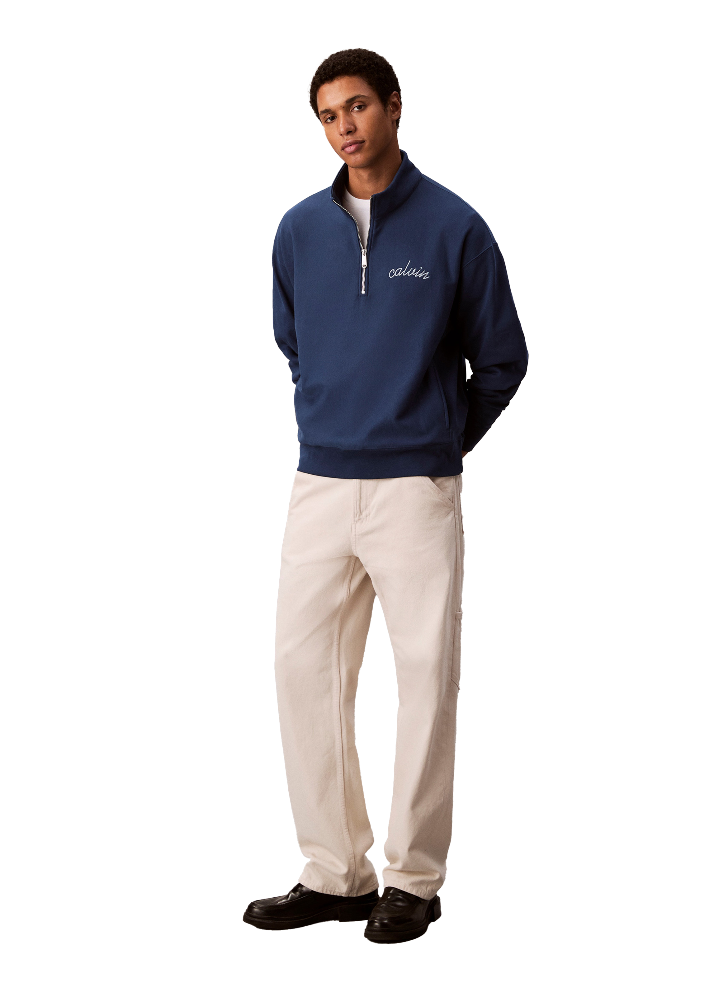 Cotton zip-neck sweatshirt CALVIN KLEIN Blue