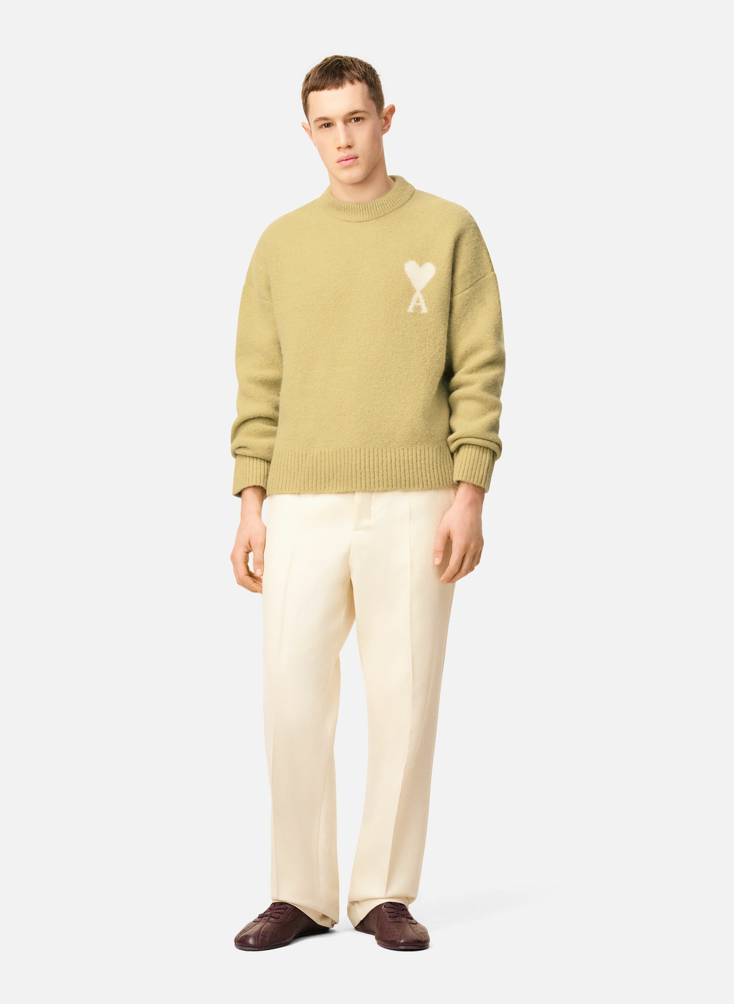 Pull col rond ami de coeur en alpaga unisexe AMI PARIS Vert