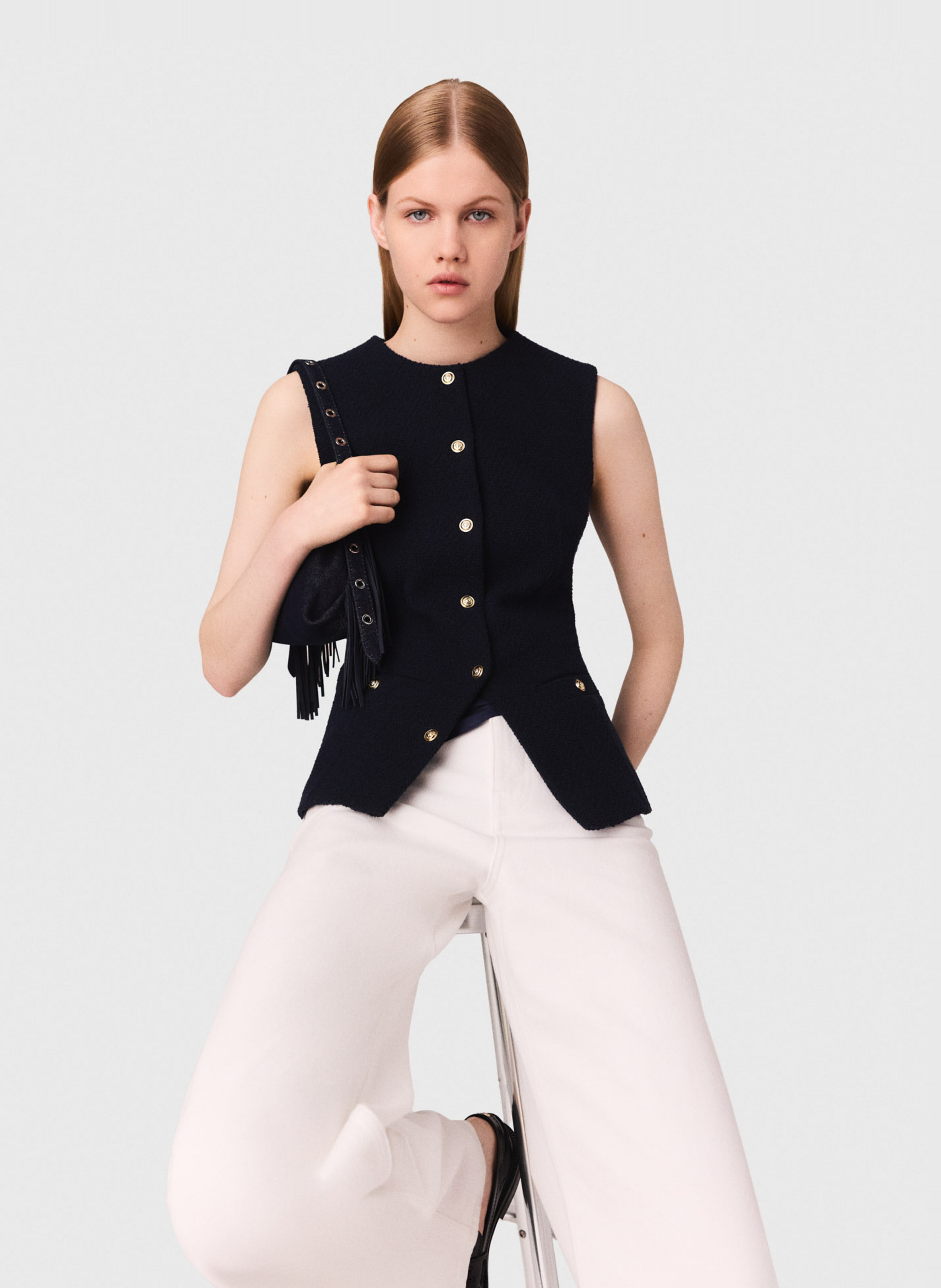 Gilet col rond en coton mélangé MAJE Bleu