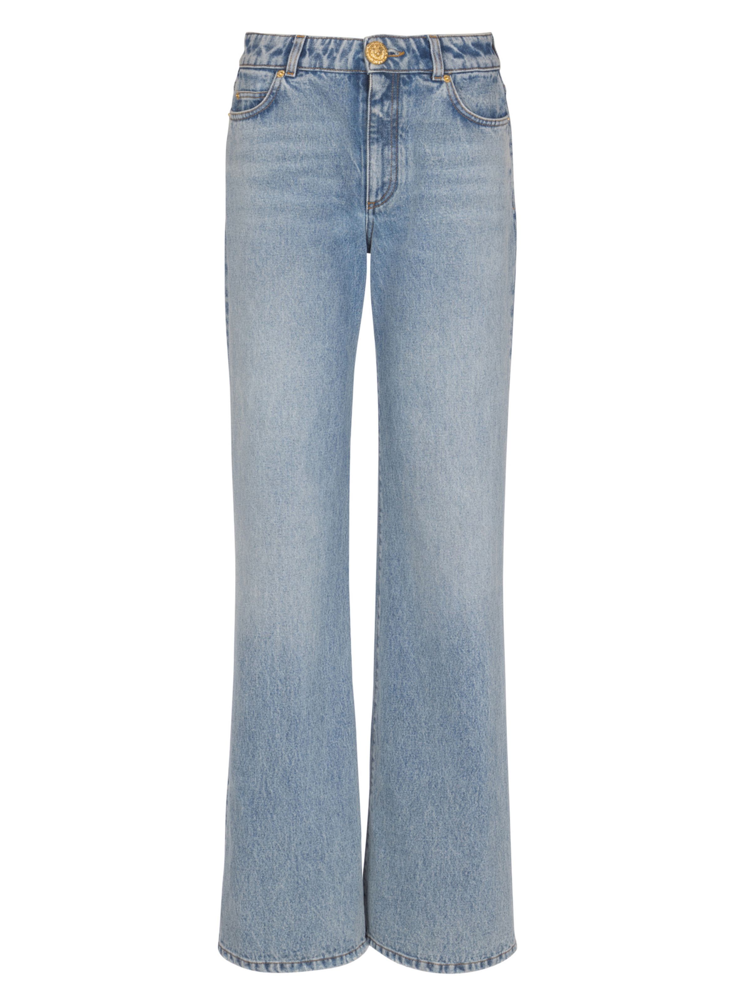Jean droit en denim délavé BALMAIN Bleu