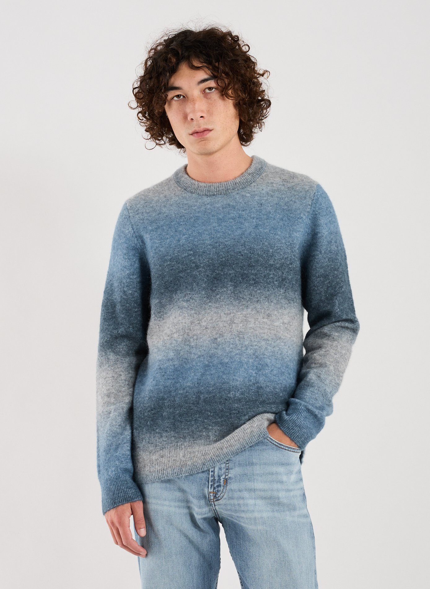 SAMSOE SAMSOE Pull col rond en laine mélangée Bleu