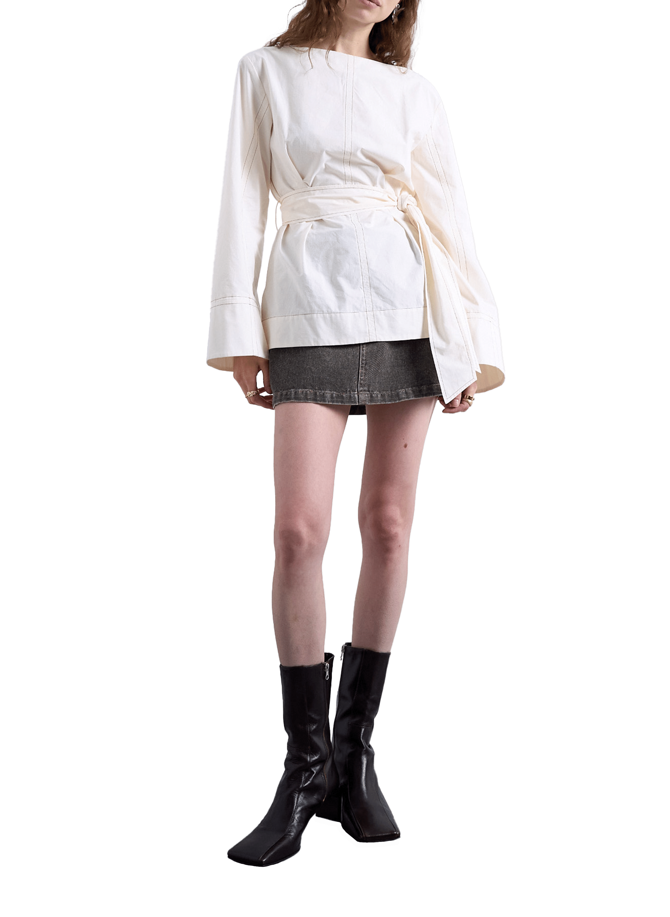 Cotton belted blouse TOPSHOP Beige