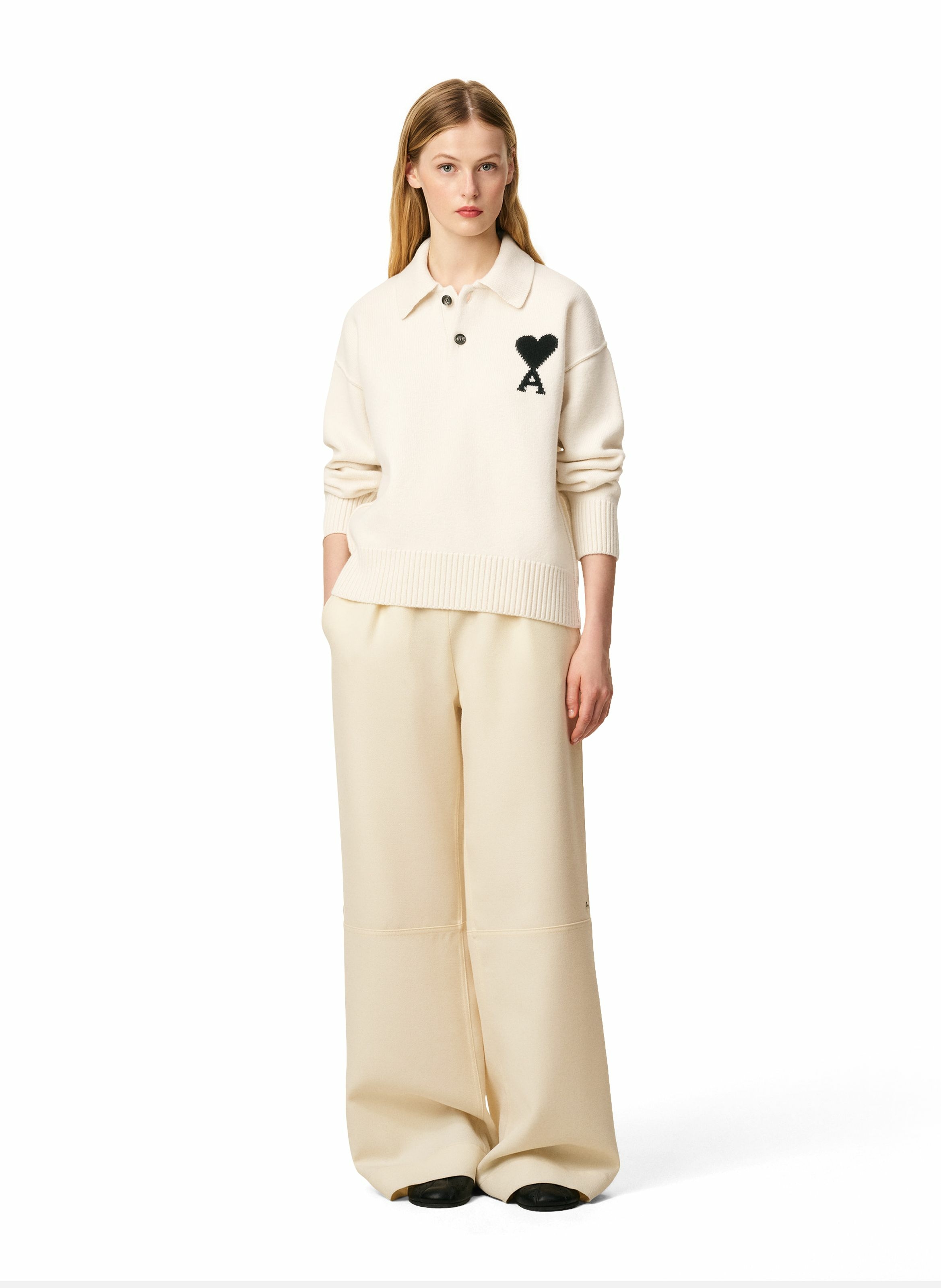 Polo ami de coeur en laine unisexe Blanc