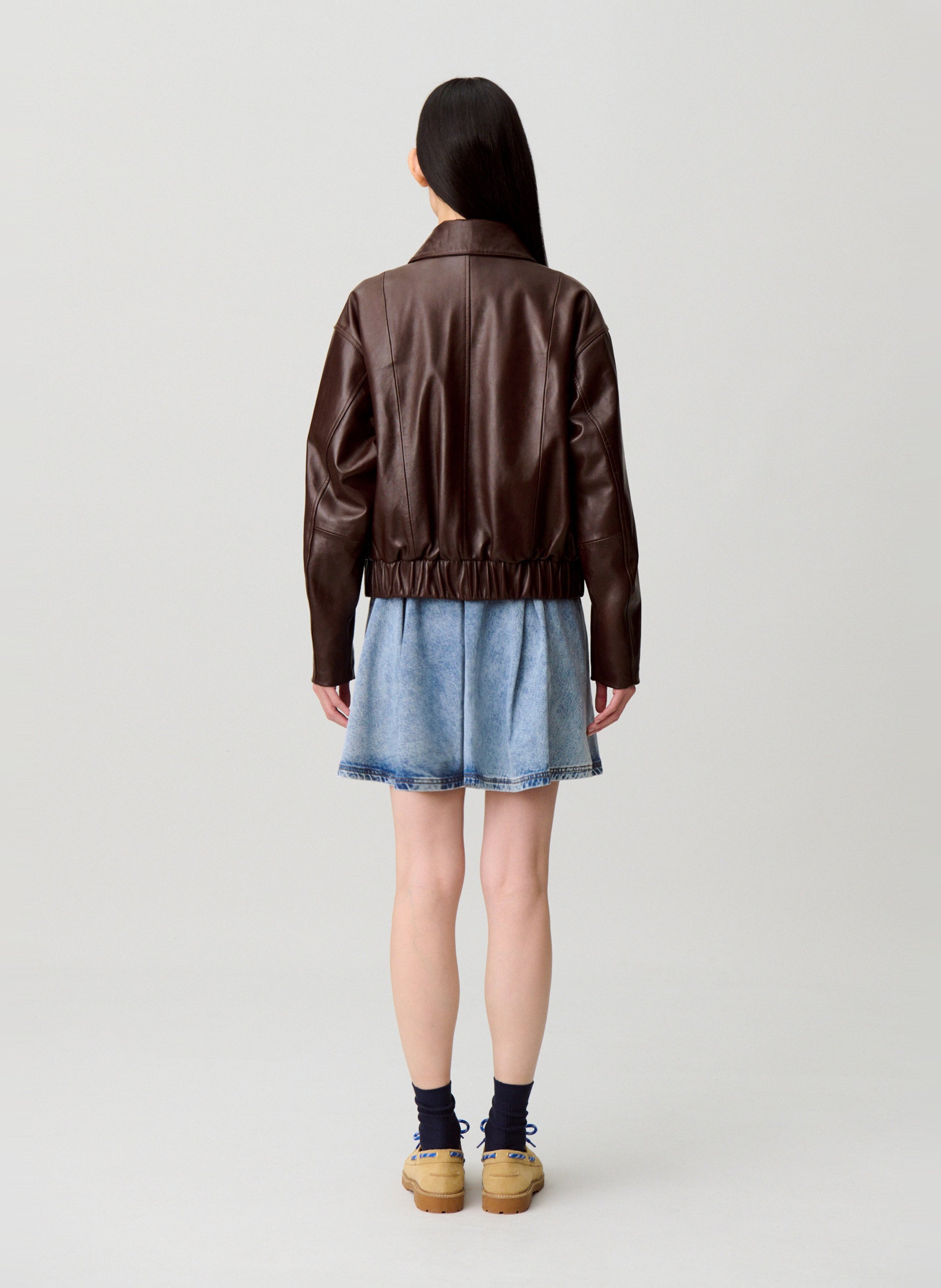 Veste en cuir oversize CLAUDIE PIERLOT Marron