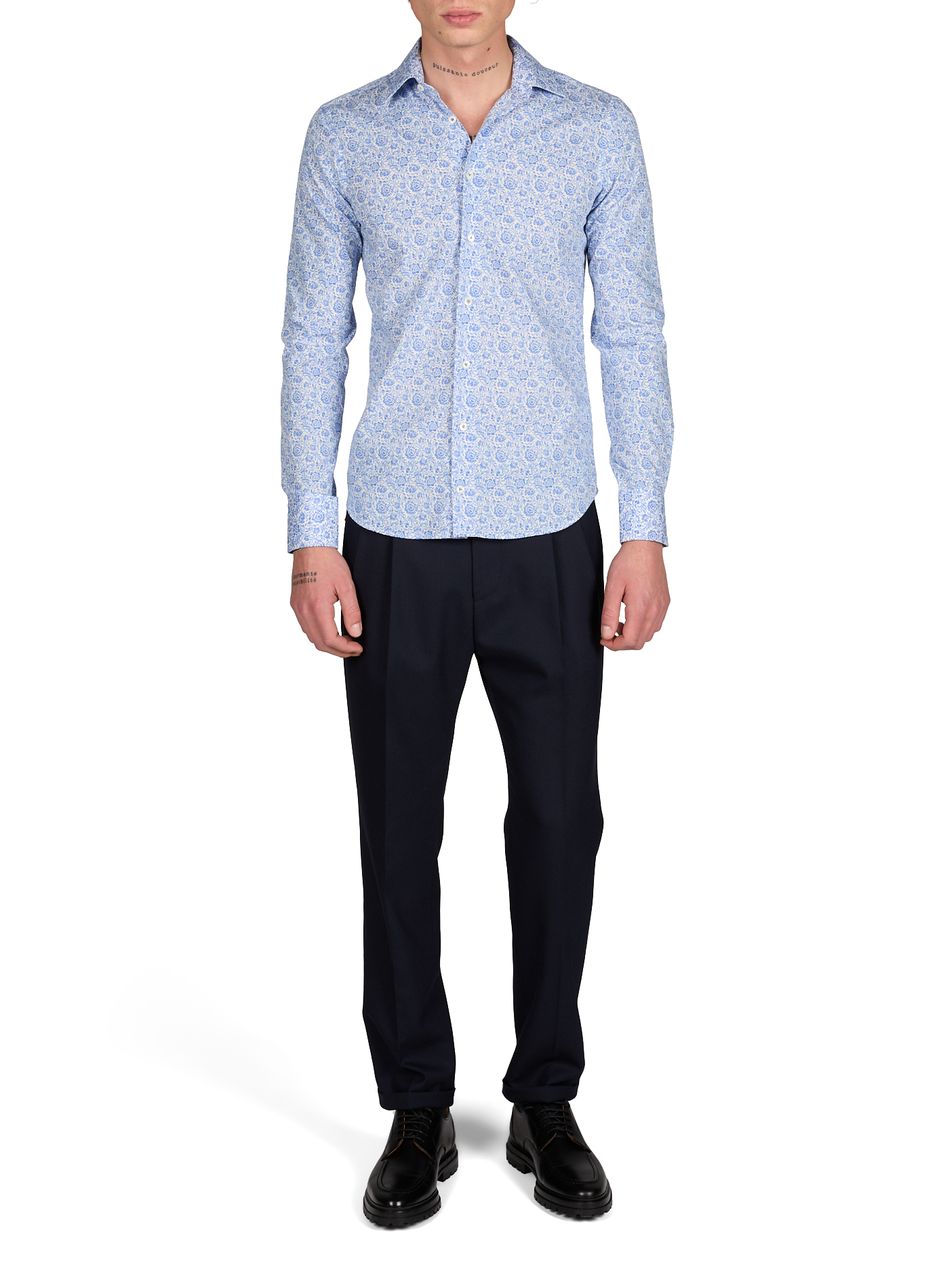Slim fit cotton shirt with floral print VAN LAACK Blue