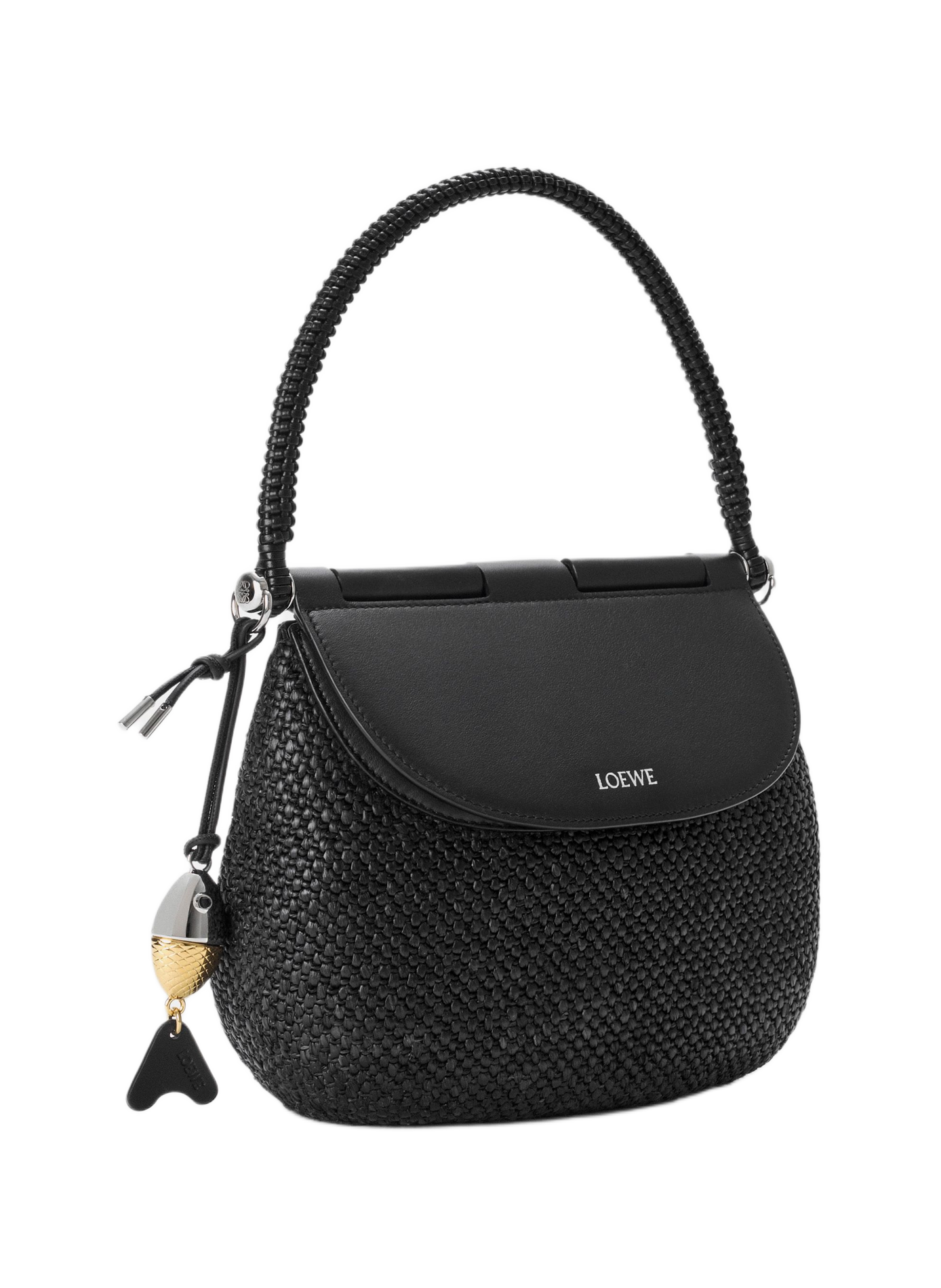 Medium Pescador bag in raffia and calf leather LOEWE Black