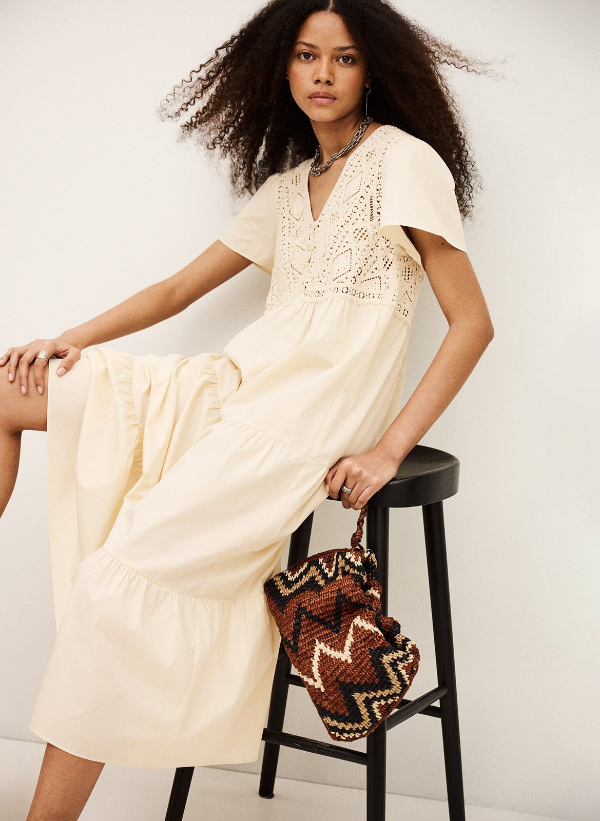 Robe longue col v en coton sandy BA&SH Beige